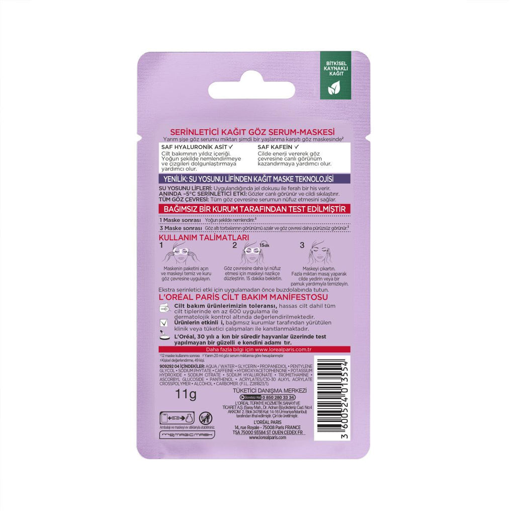 Loreal Paris Revitalift Filler Hyaluronic Acid Cooling Eye Serum Mask - Anti-Aging, Hydrating Sheet Mask for Dark Circles and Fine Lines