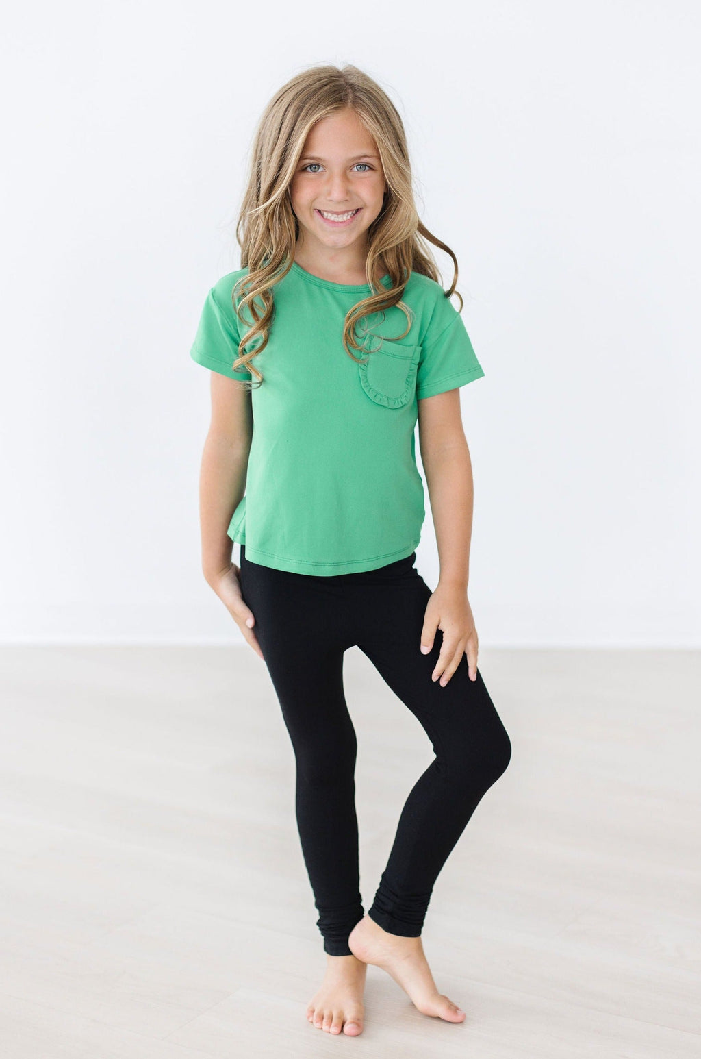 Mila & Rose ® Kelly Green Ruffle Pocket Tee — side view