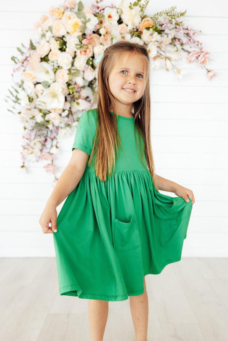 Mila & Rose ® Kelly Green S/S Pocket Twirl Dress — back view