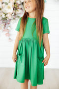 Mila & Rose ® Kelly Green S/S Pocket Twirl Dress — main product shot