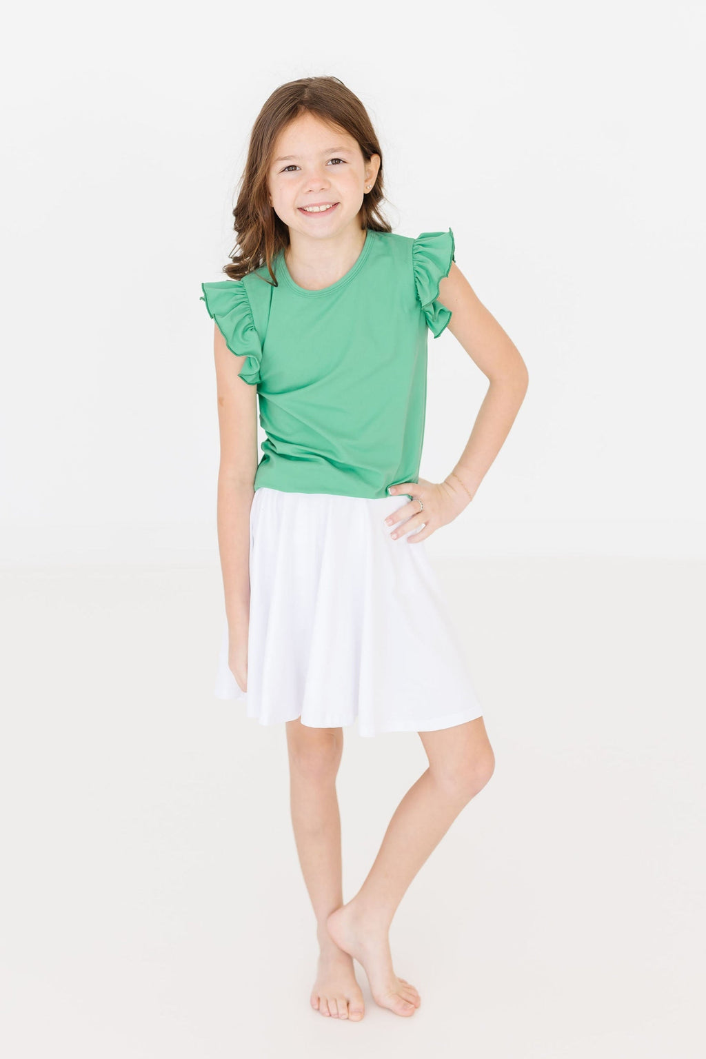 Mila & Rose ® Kelly Green S/S Ruffle Tee — side view
