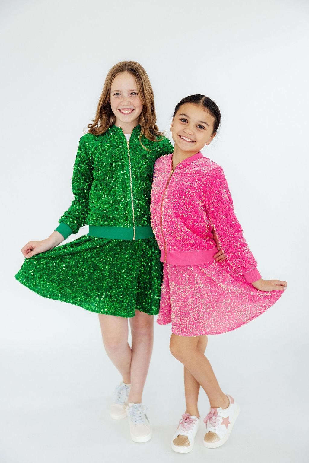 Kelly Green Velvet Sequin Twirl Skort