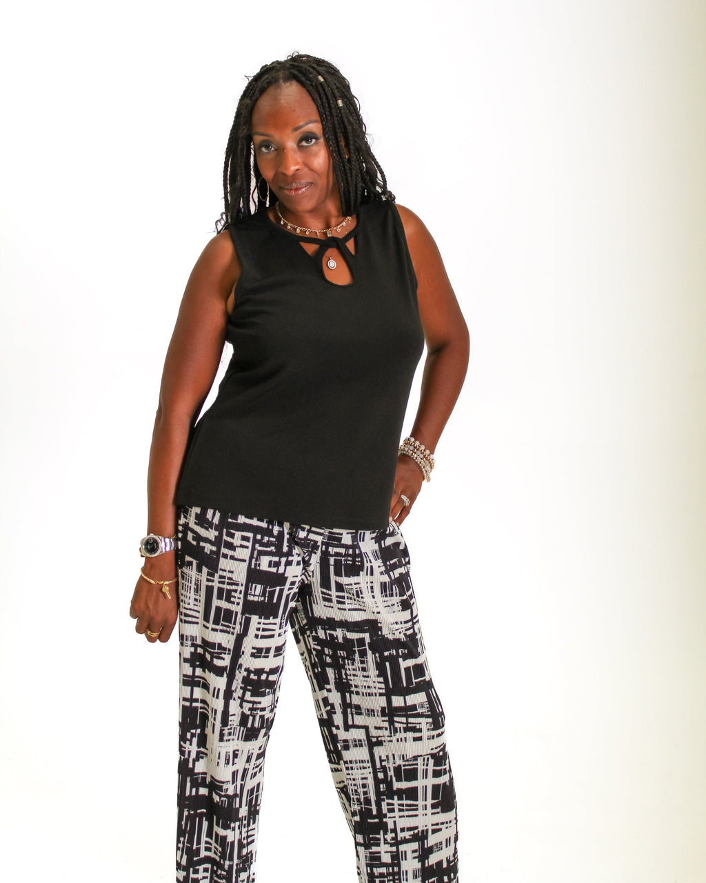 KADOU BOUTIQUE Keyhole Sleeveless Top — lifestyle context