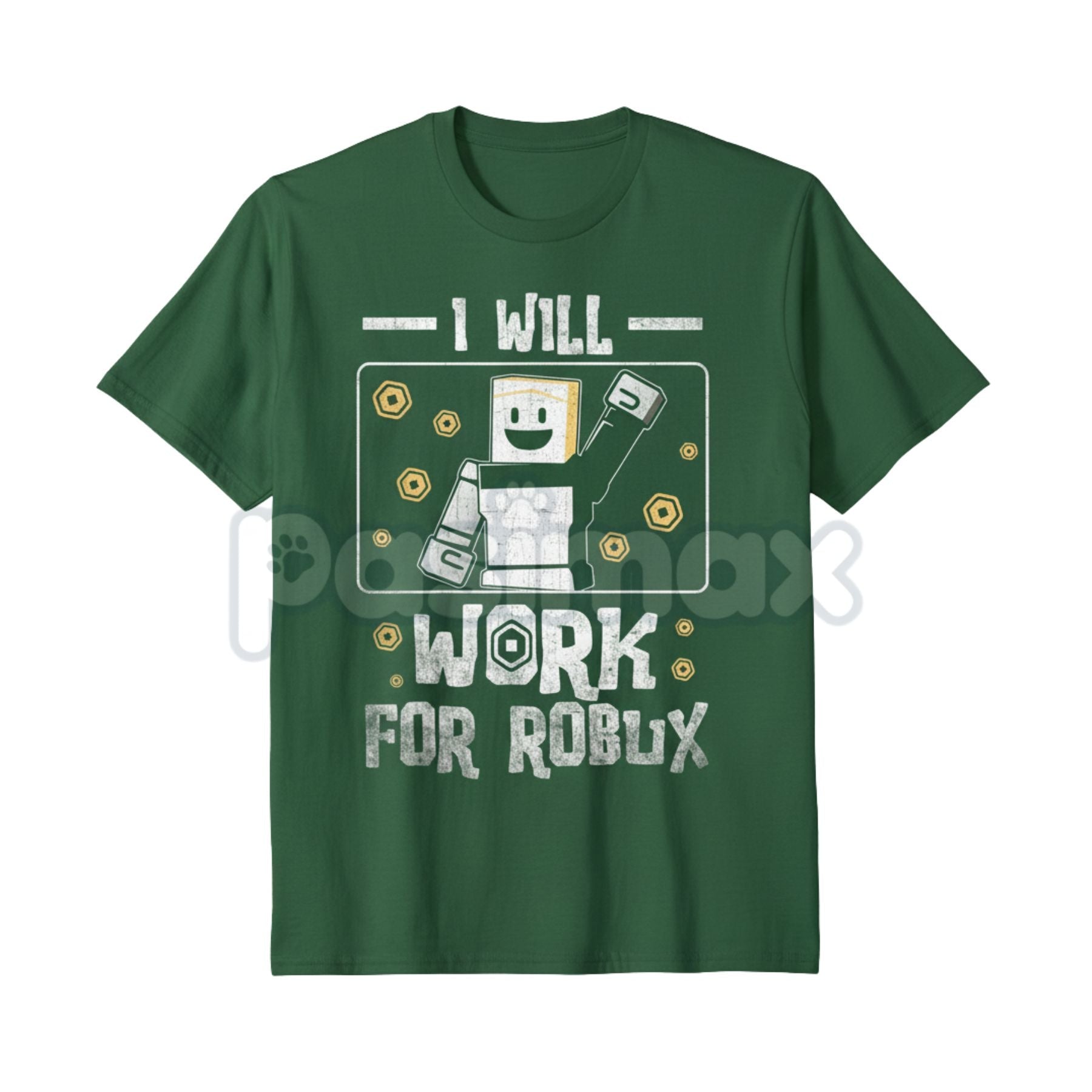 Pasimax Kids 'I Will Work For Robux' T-Shirt – Funny Gamer Youth Tee, Roblox Currency Statement Shirt — main product shot