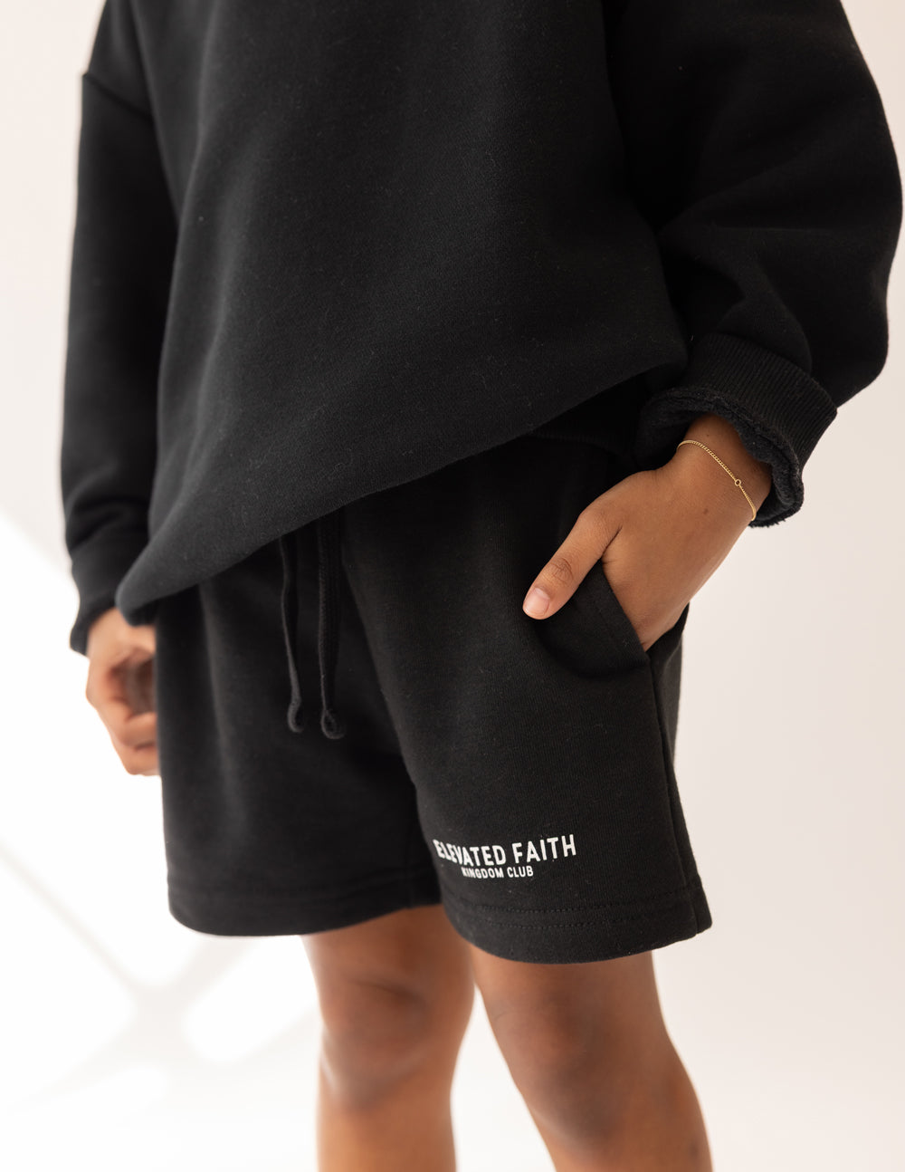 Elevated Faith Kingdom Club Black Kids Short — main product shot