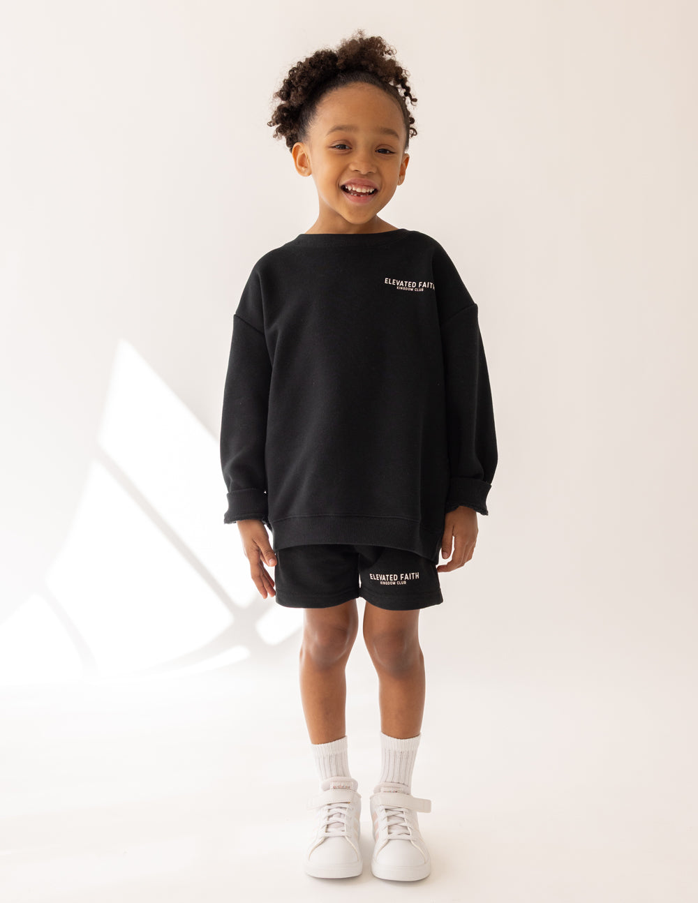 Elevated Faith Kingdom Club Black Kids Short — lifestyle context