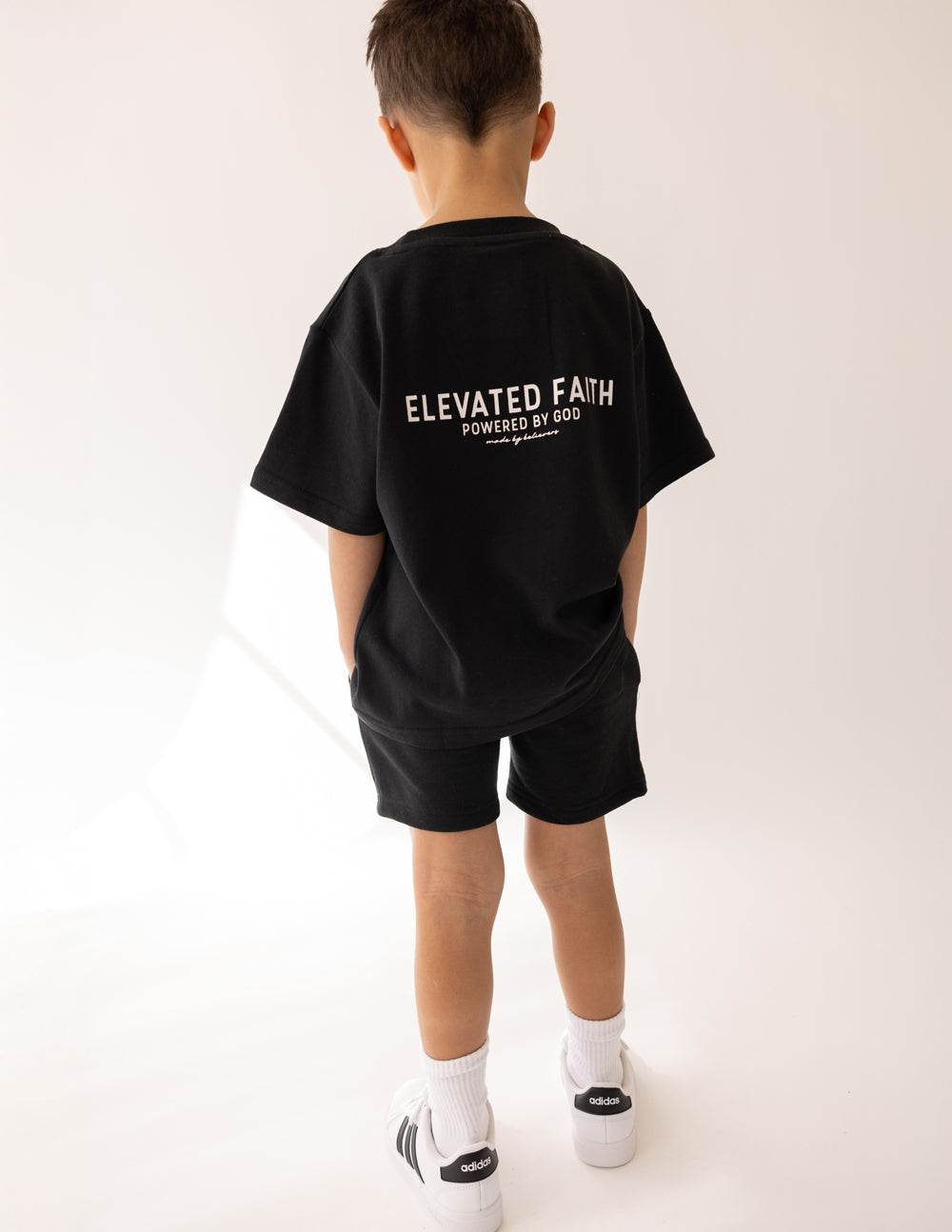 Elevated Faith Kingdom Club Black Kids Tee — detail close-up