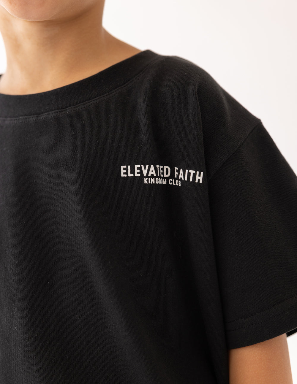 Elevated Faith Kingdom Club Black Kids Tee — back view
