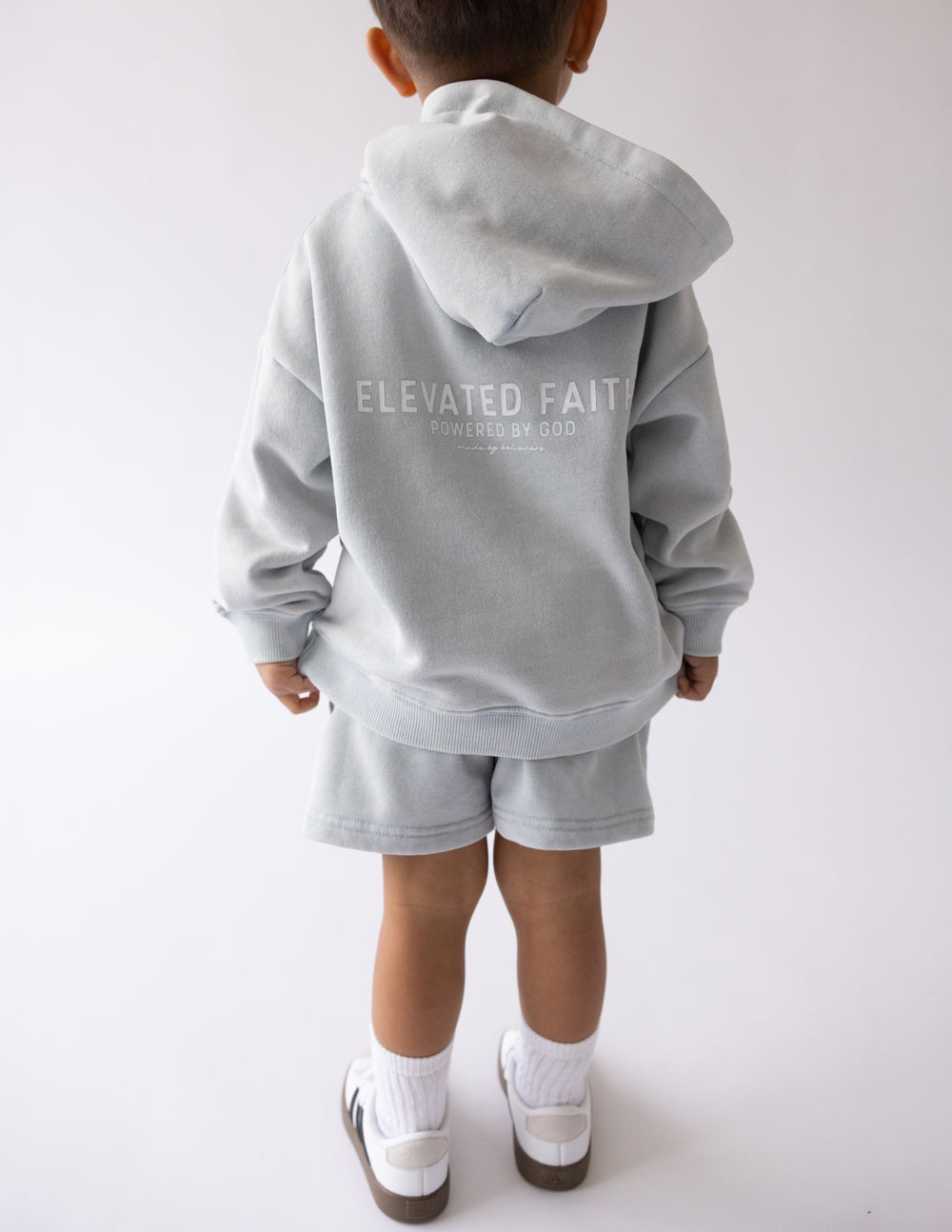 Elevated Faith Kingdom Club Blue Kids Hoodie — detail close-up