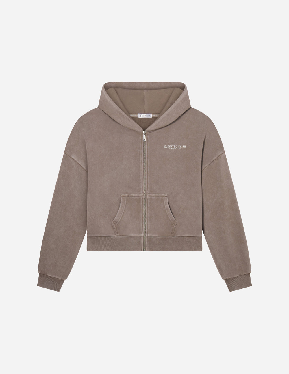 Elevated Faith Kingdom Club Brown Full-Zip Hoodie — size reference