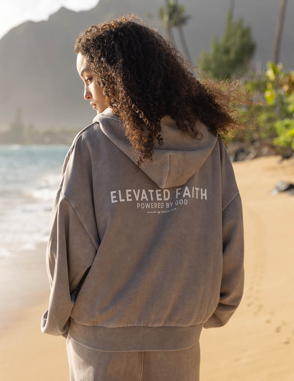 Elevated Faith Kingdom Club Brown Full-Zip Hoodie — detail close-up