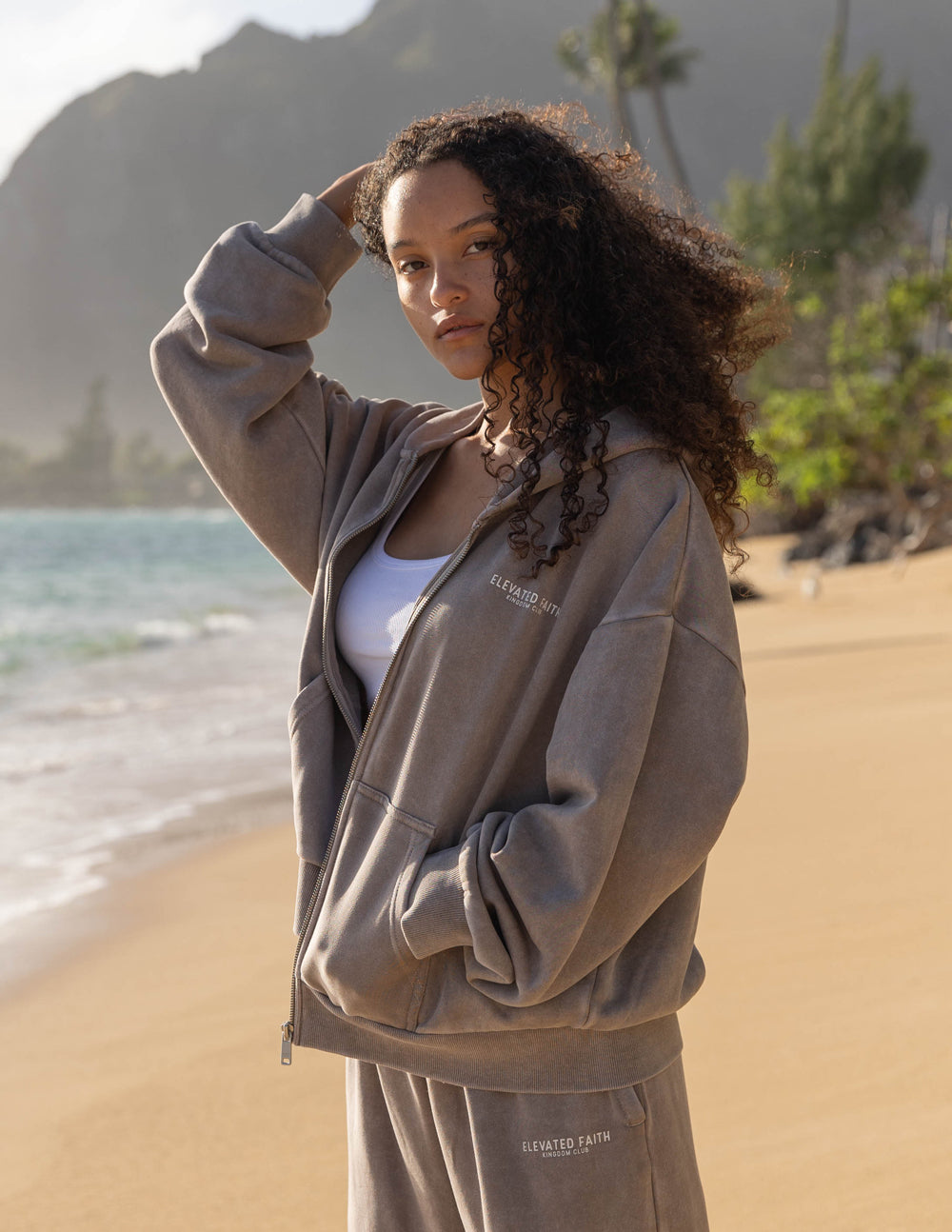 Elevated Faith Kingdom Club Brown Full-Zip Hoodie — back view