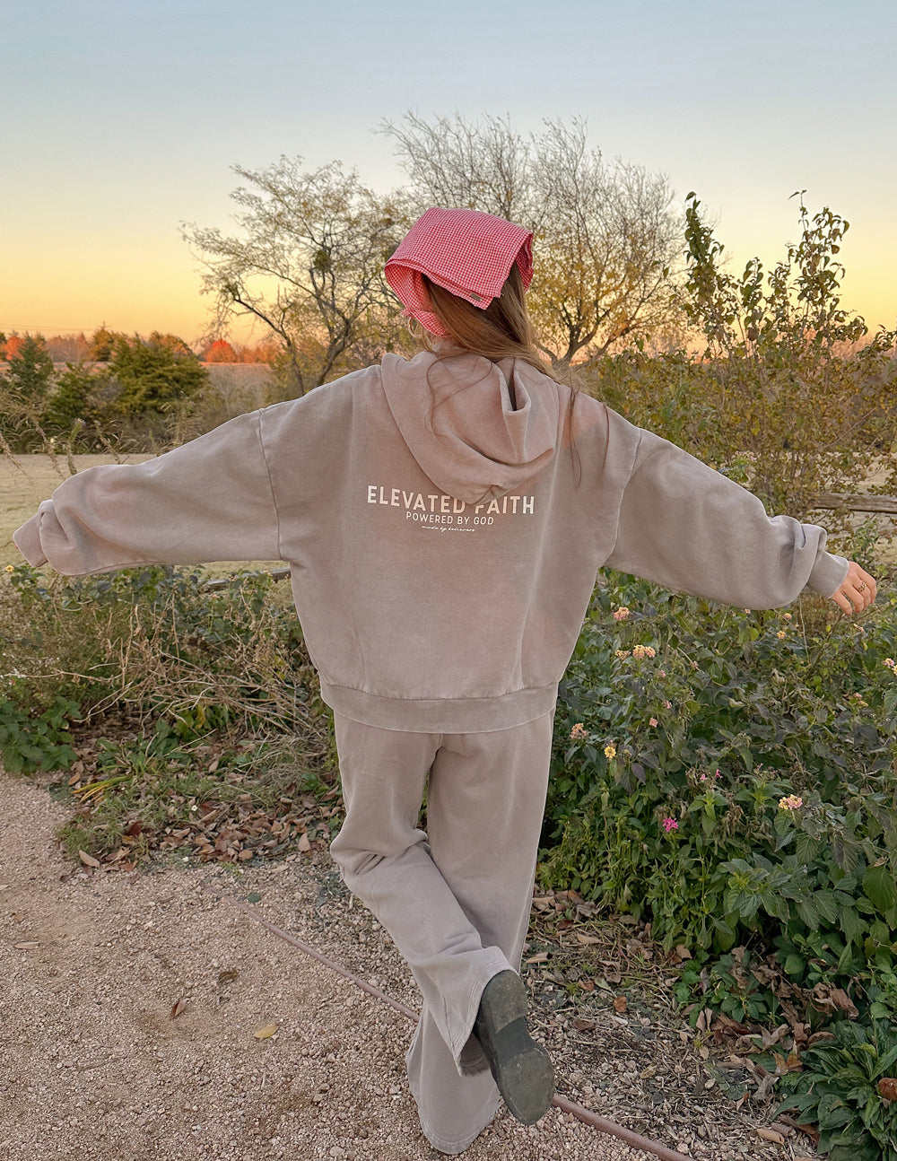 Elevated Faith Kingdom Club Brown Full-Zip Hoodie — in-use photo