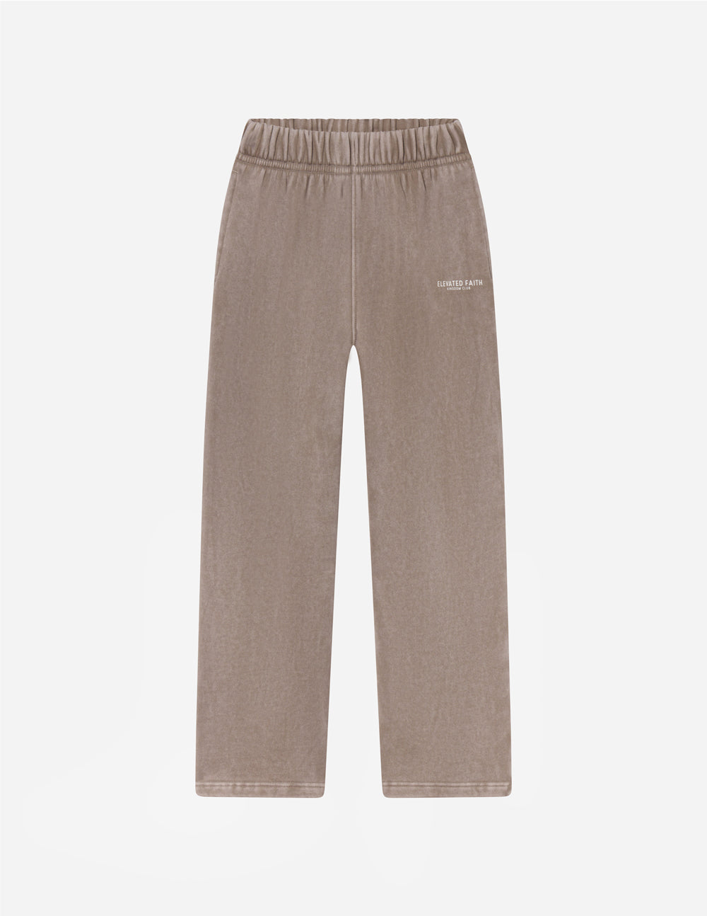 Elevated Faith Kingdom Club Brown Wide Leg Sweatpant — lifestyle worn / used context