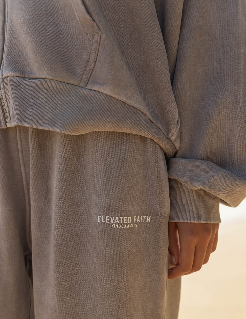 Elevated Faith Kingdom Club Brown Wide Leg Sweatpant — Brown detail