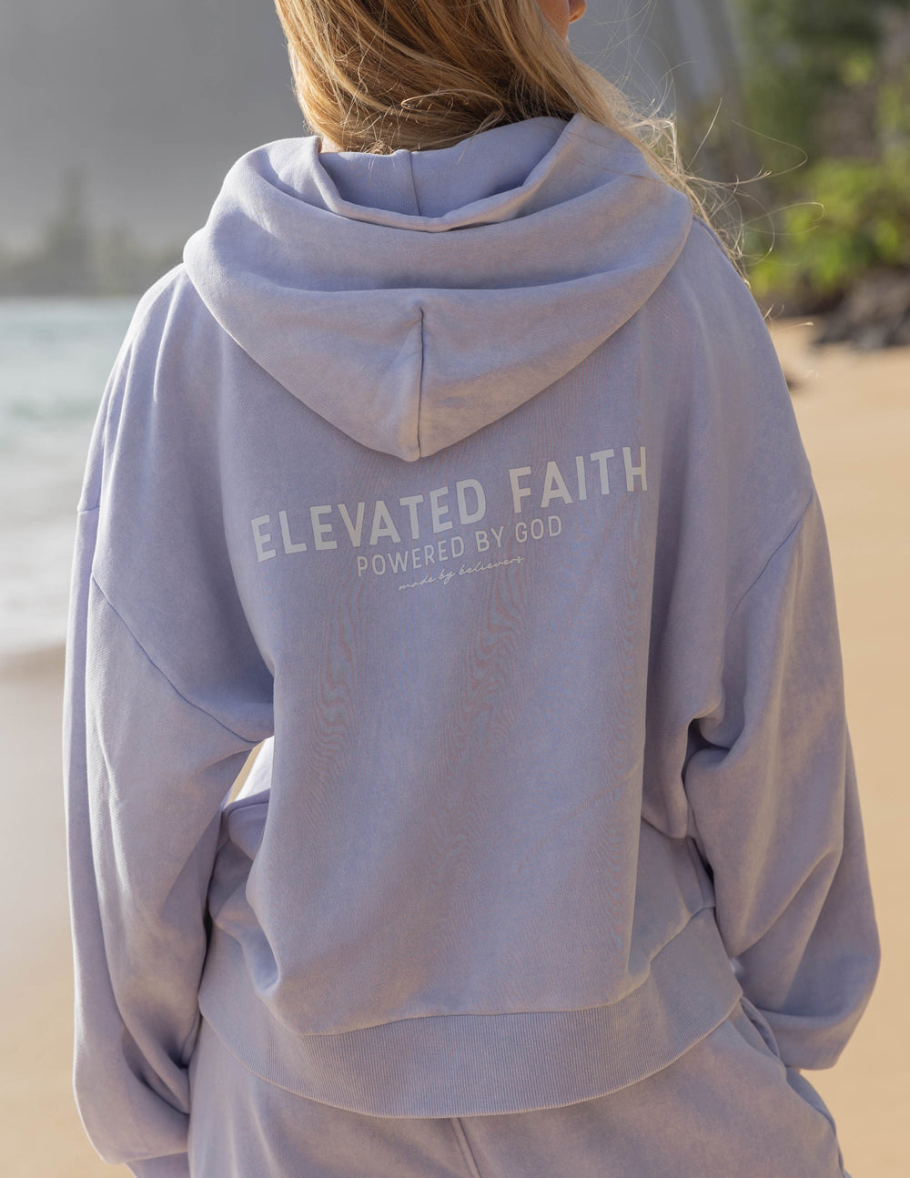Elevated Faith Kingdom Club Lavender Full-Zip Hoodie — detail close-up