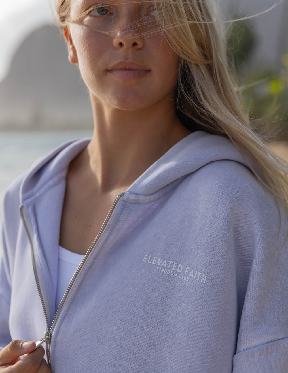 Elevated Faith Kingdom Club Lavender Full-Zip Hoodie — side view