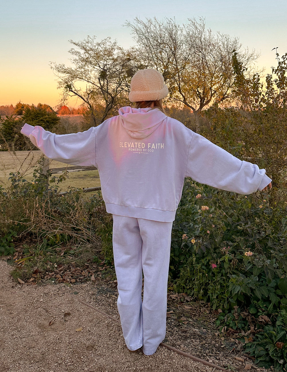 Elevated Faith Kingdom Club Lavender Full-Zip Hoodie — in-use photo