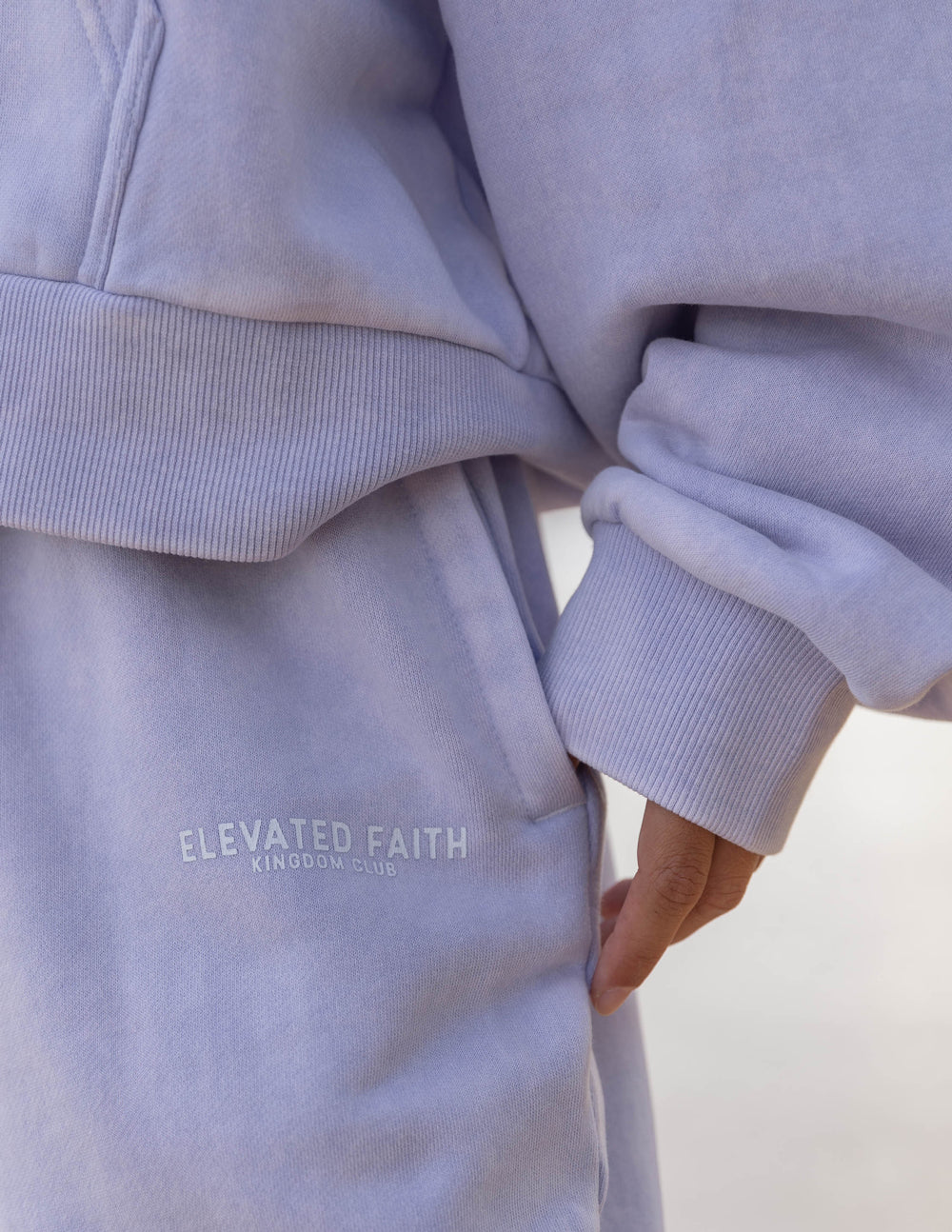 Elevated Faith Kingdom Club Lavender Wide Leg Sweatpant — construction detail