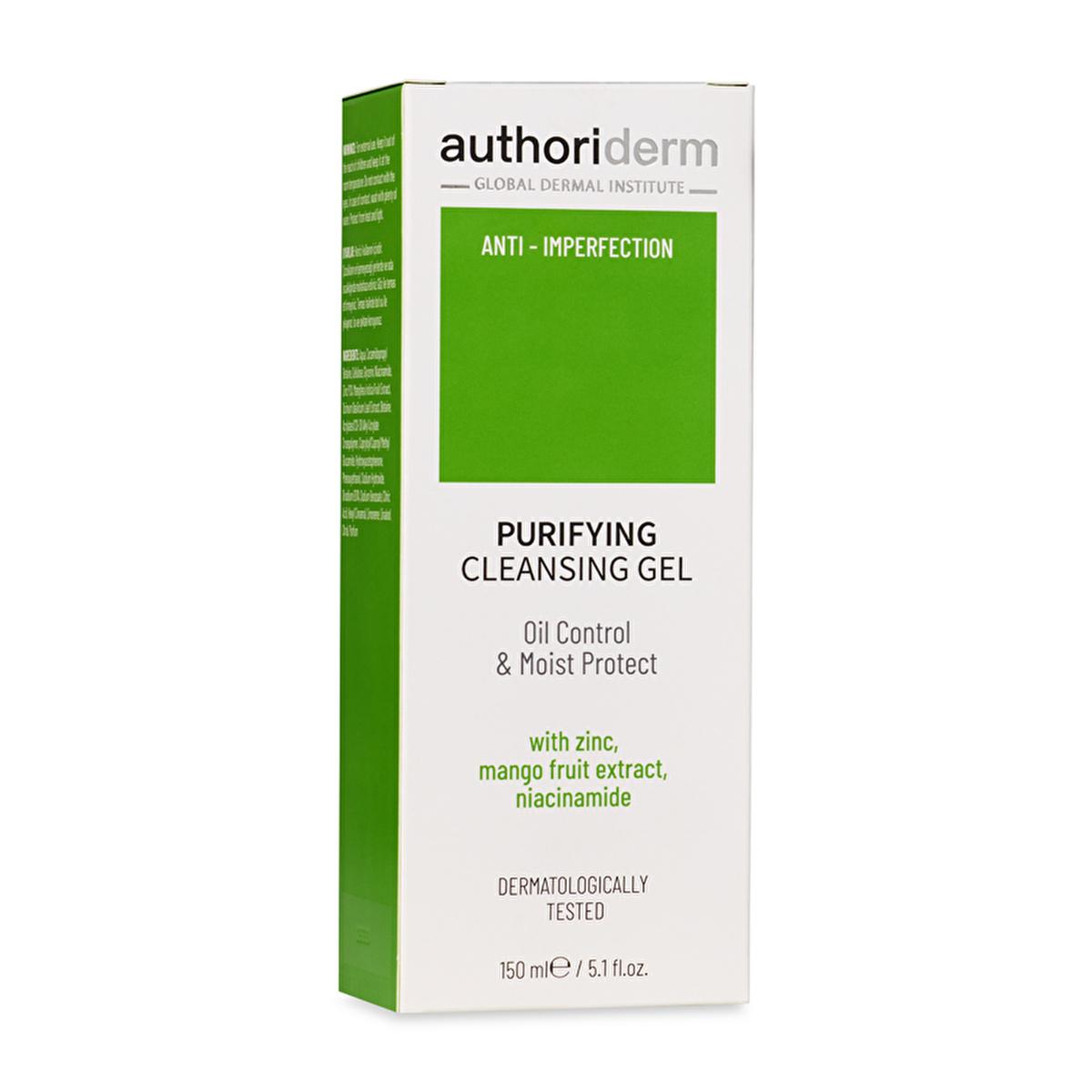 Authoriderm: Gentle Cleansing Gel for Oily & Combination Skin - Control Shine, Minimize Pores, Purifying Facial Wash, Reduce Sebum - 150ml