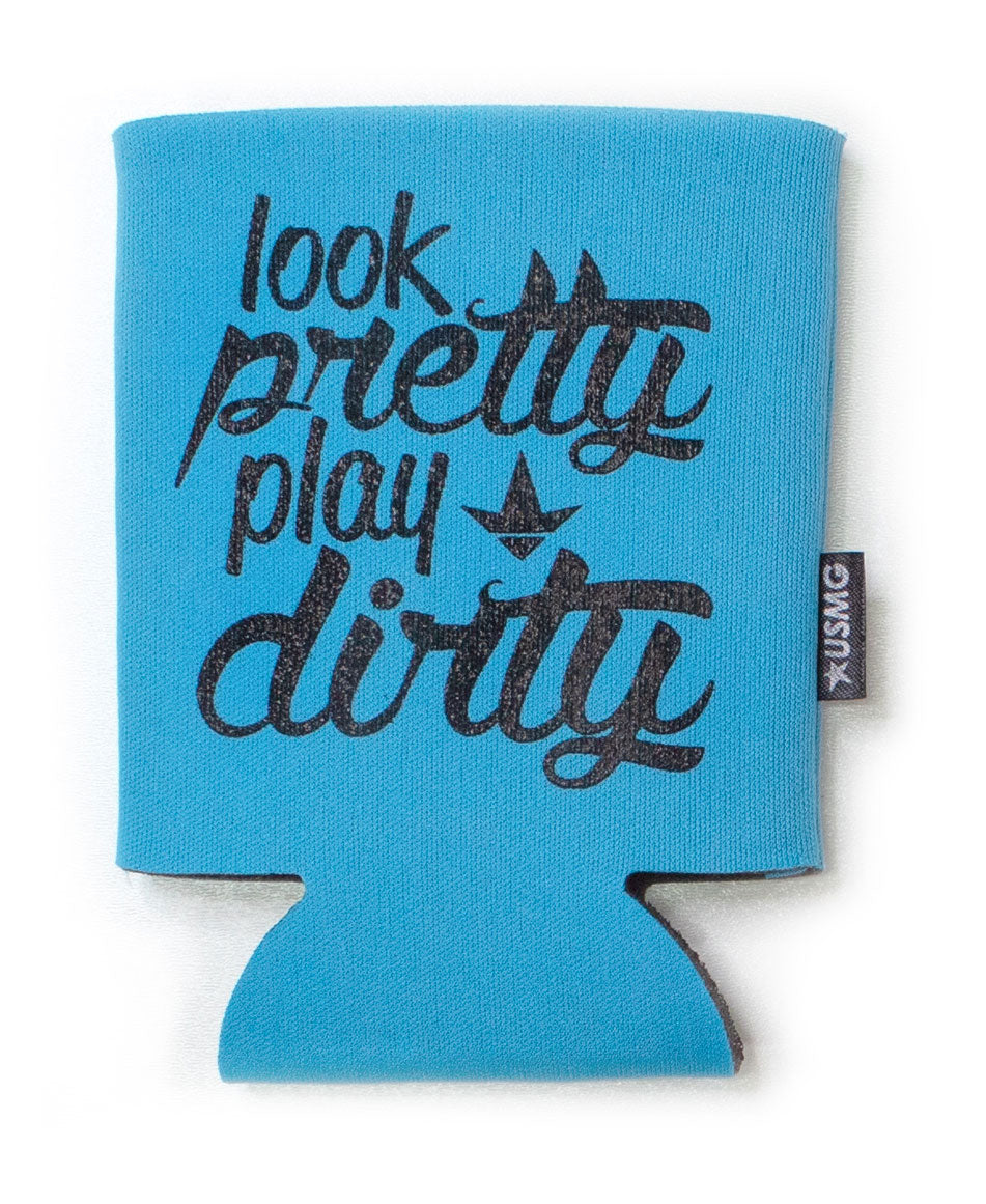 Luckless Outfitters Look Pretty Play Dirty Can Koozie — detail close-up