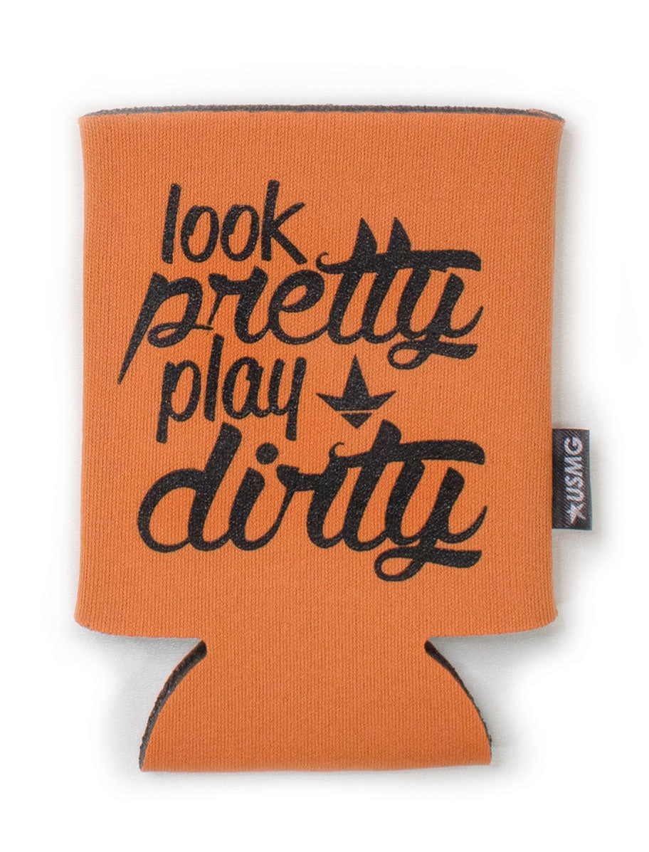 Luckless Outfitters Look Pretty Play Dirty Can Koozie — side view