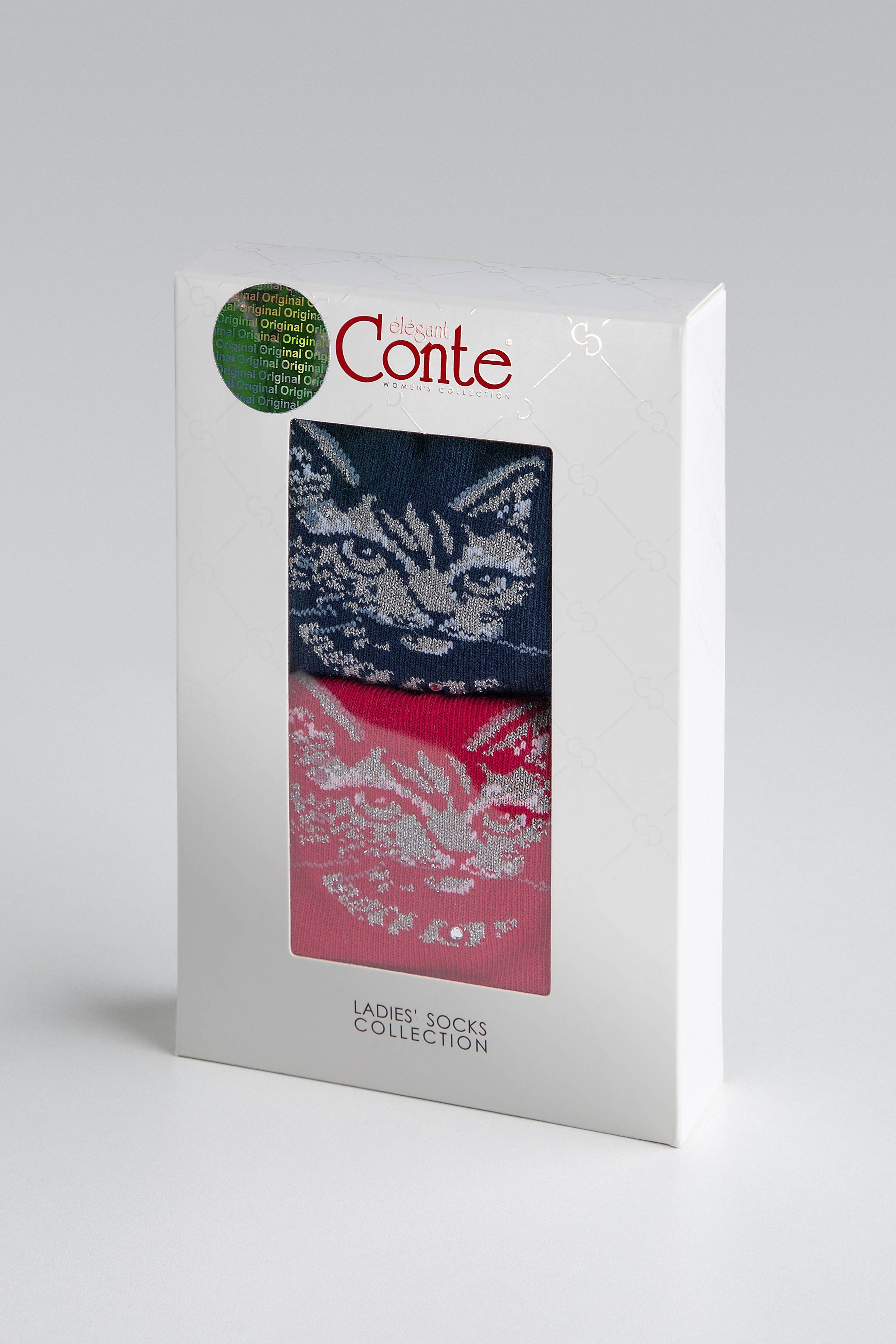 TheRanok.com Conte Elegant Cotton Socks (2 pairs) - Lady Cat — back view
