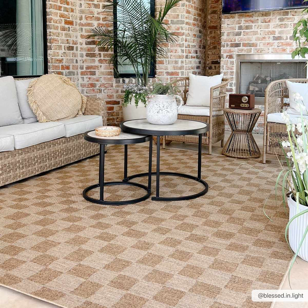 Kuval Checkered Brown Outdoor Rug – Boutique Rugs, view 2