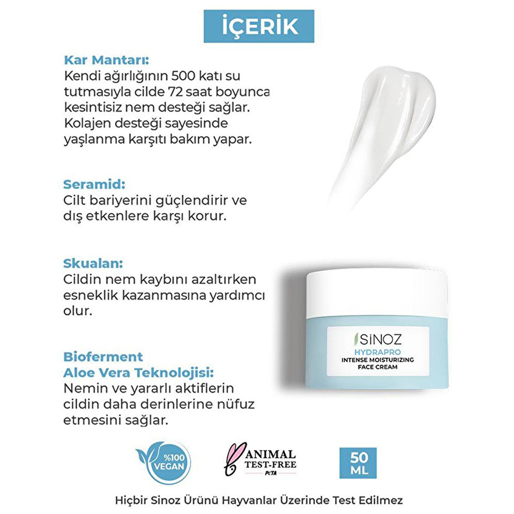 Sinoz Hydrapro: 72-Hour Hydrating Face Cream with Hyaluronic Acid & Snow Mushroom - Vegan Moisturizer for Dry, Sensitive Skin