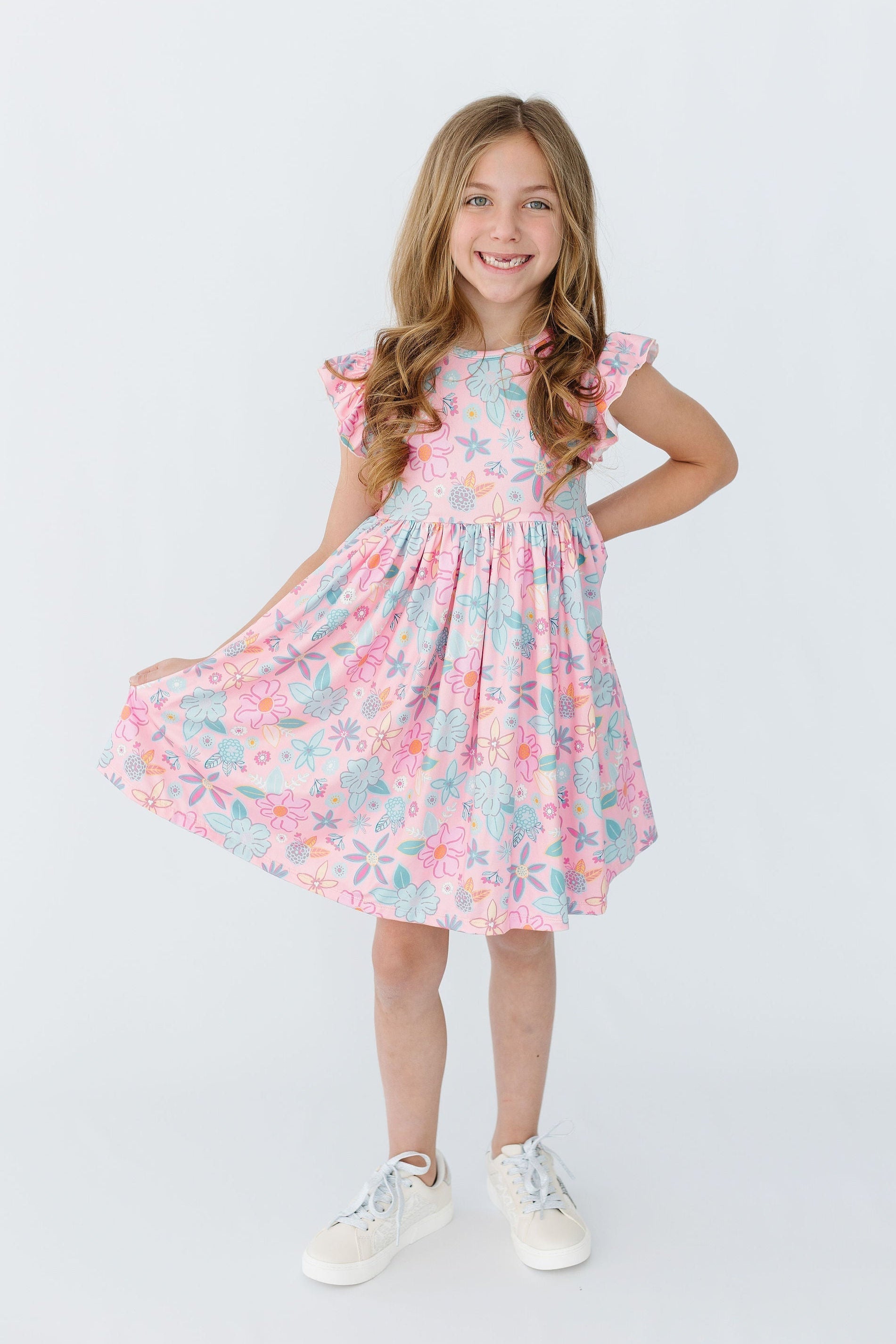 Mila & Rose ® Beachy Blooms Flutter Sleeve Twirl Dress — detail close-up
