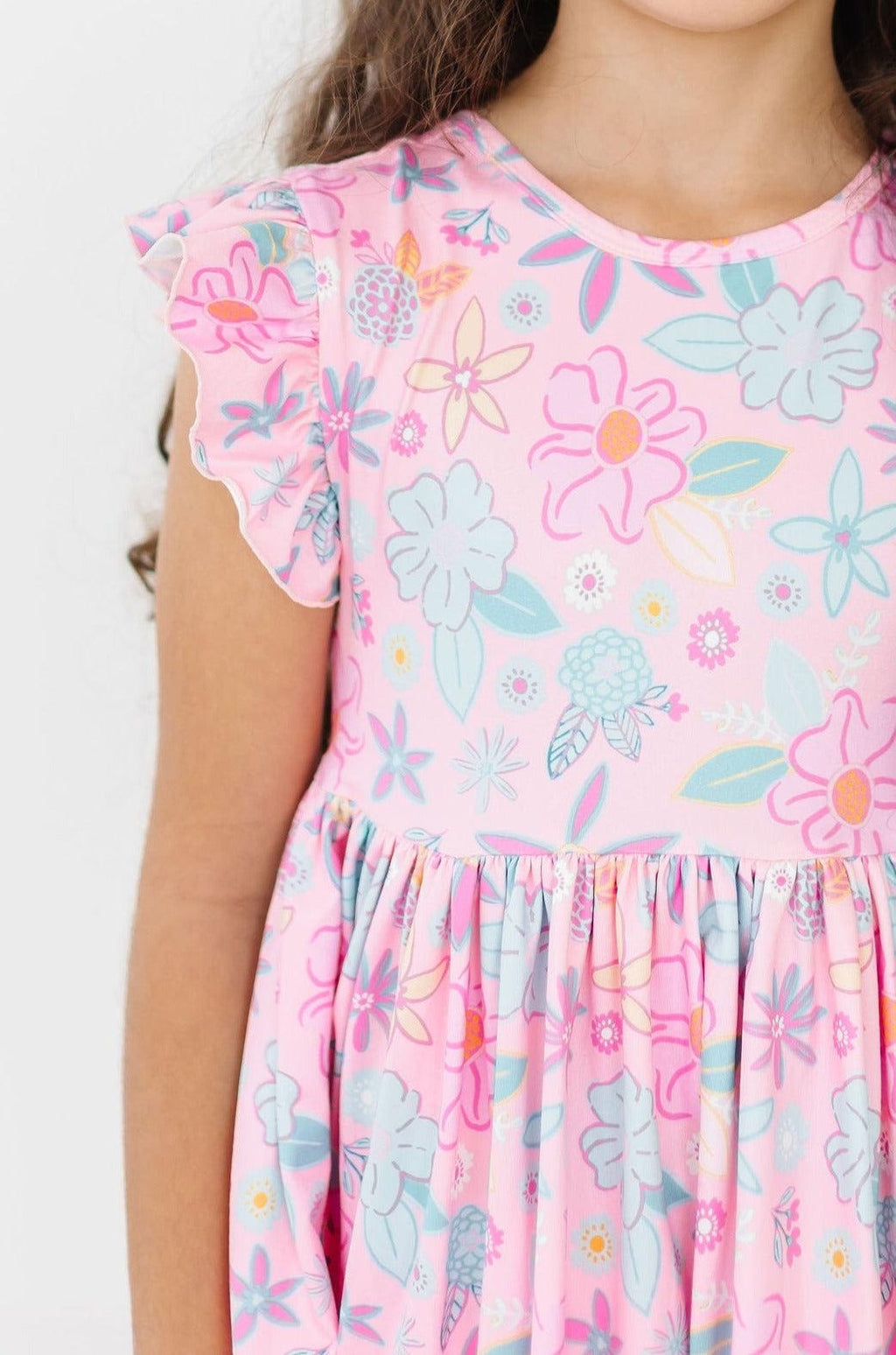 Mila & Rose ® Beachy Blooms Flutter Sleeve Twirl Dress — side view