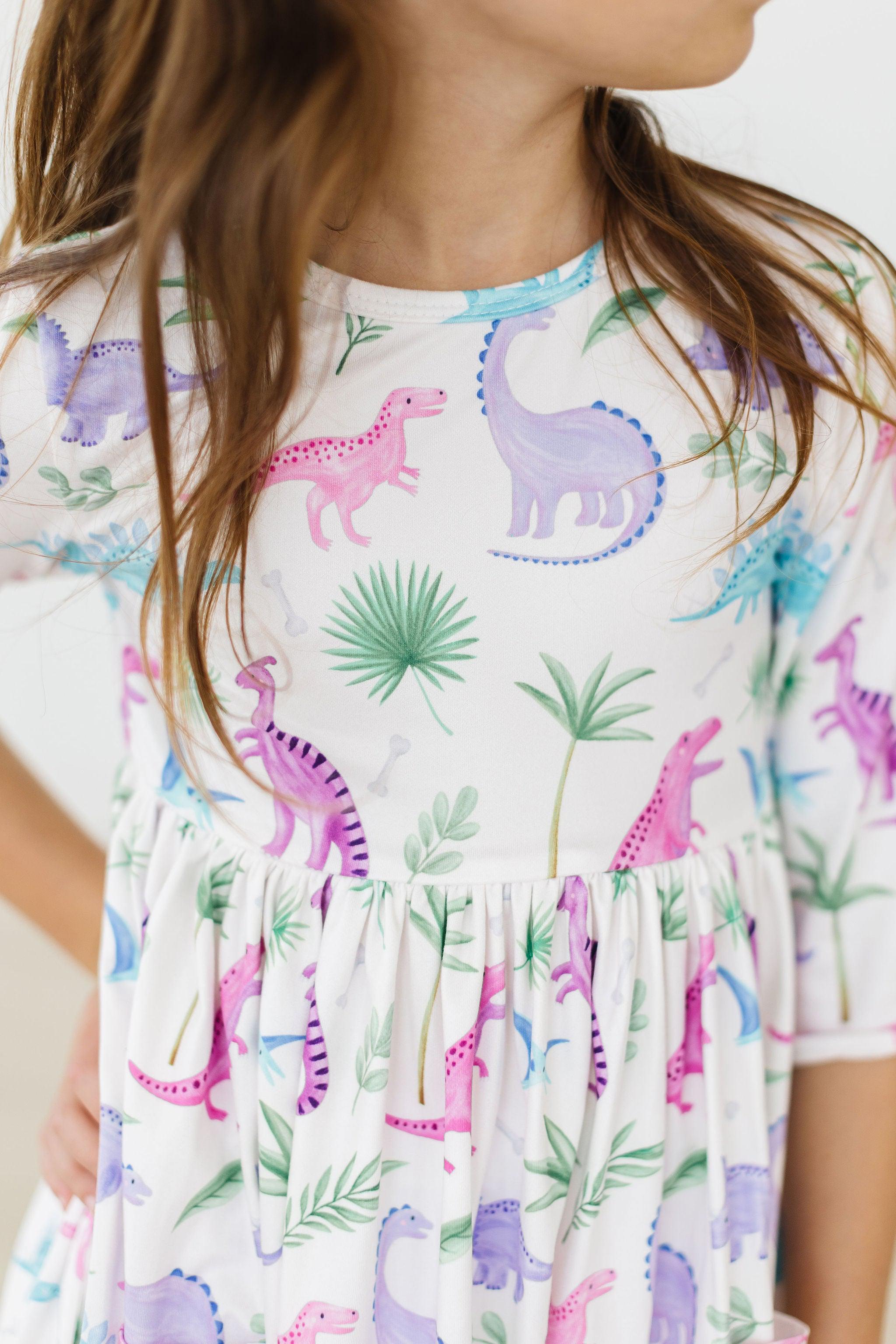 Mila & Rose ® Dino Darling 3/4 Sleeve Pocket Twirl Dress — detail close-up