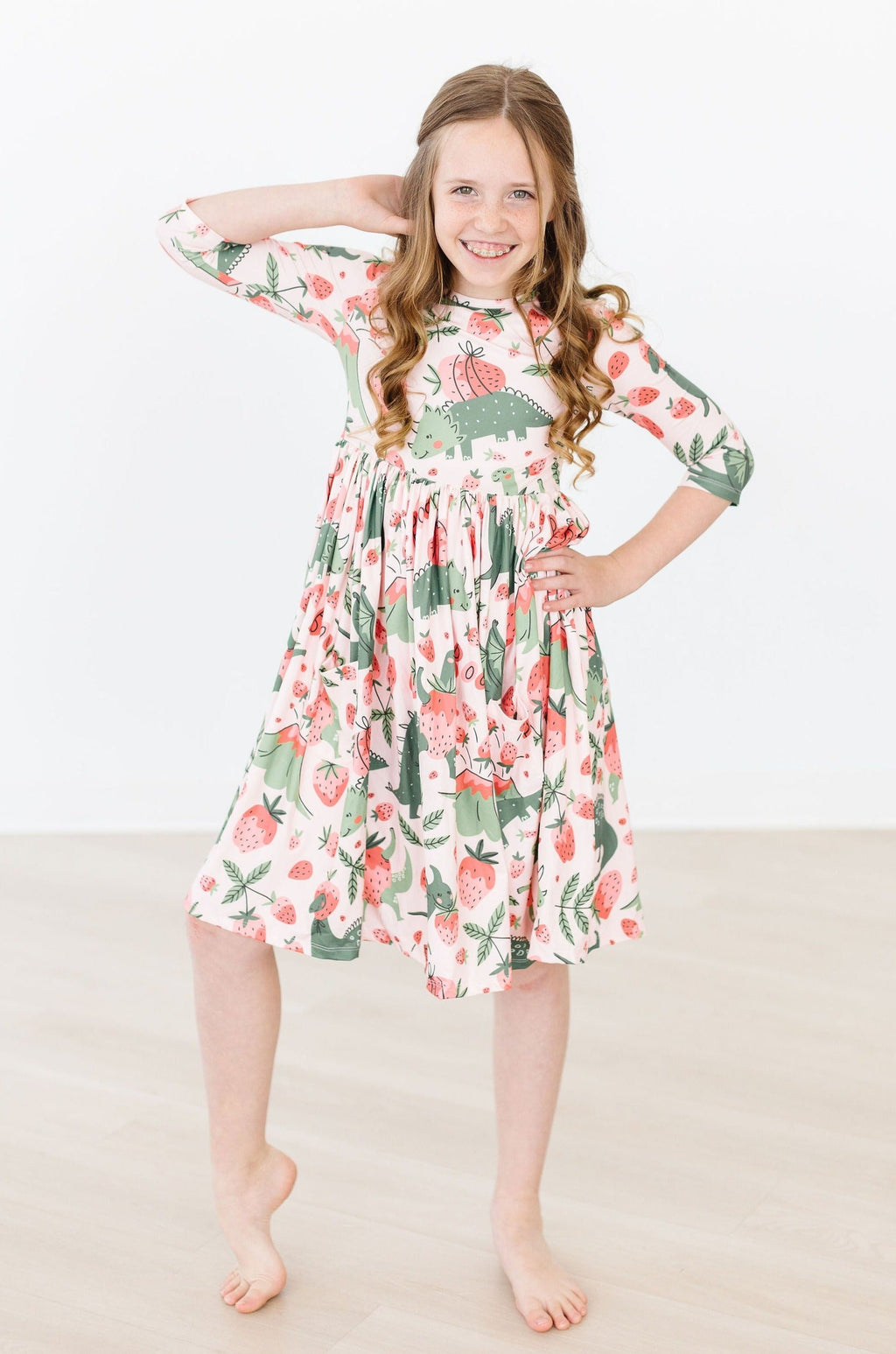 Mila & Rose ® Hear Me Roar 3/4 Sleeve Pocket Twirl Dress — side view