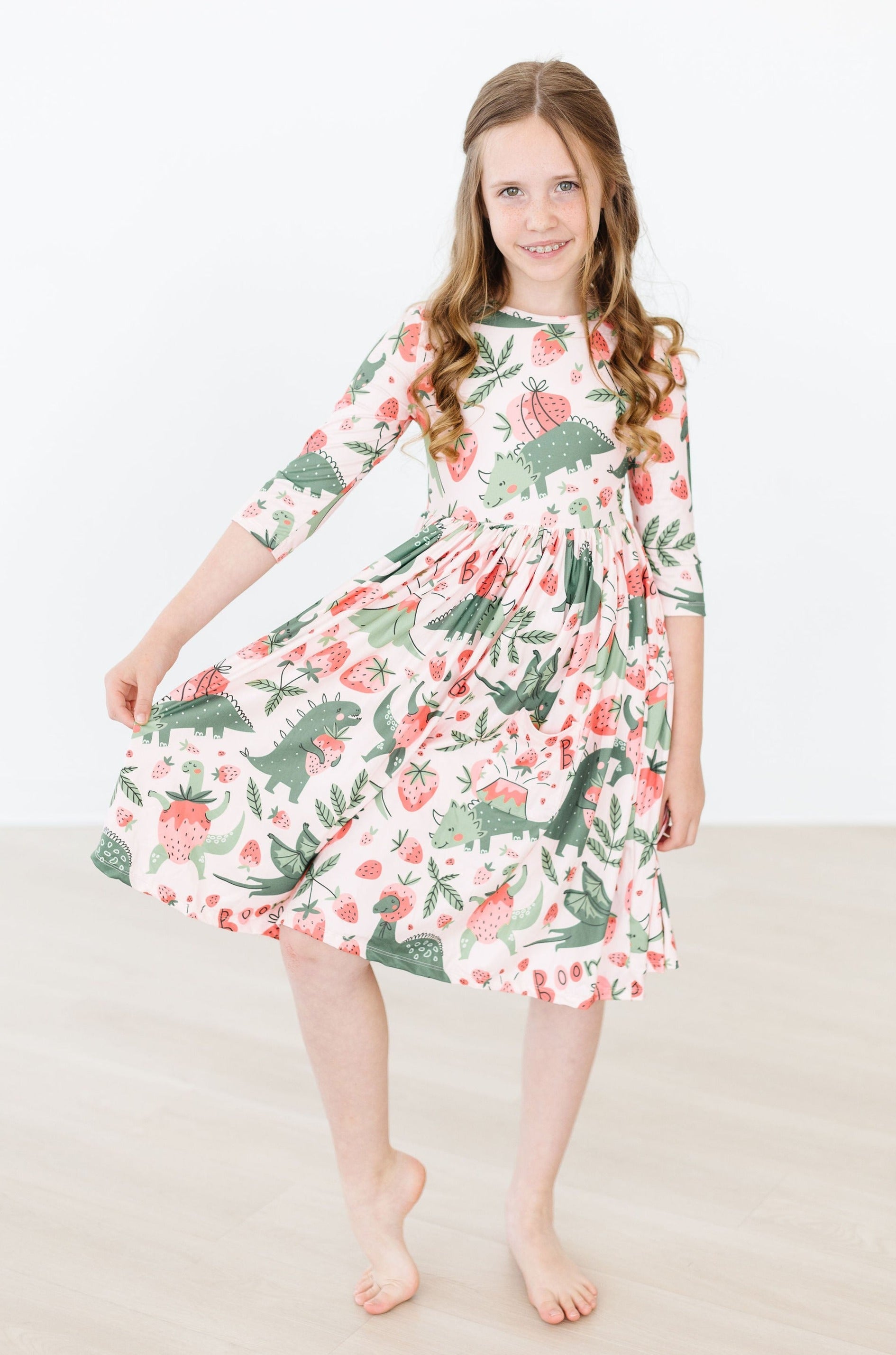 Mila & Rose ® Hear Me Roar 3/4 Sleeve Pocket Twirl Dress — back view