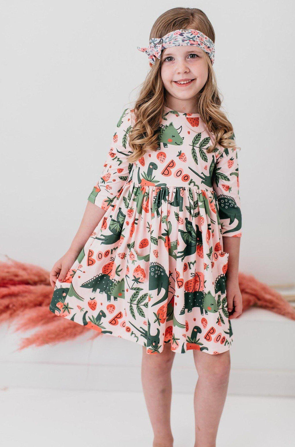 Mila & Rose ® Hear Me Roar 3/4 Sleeve Pocket Twirl Dress — detail close-up