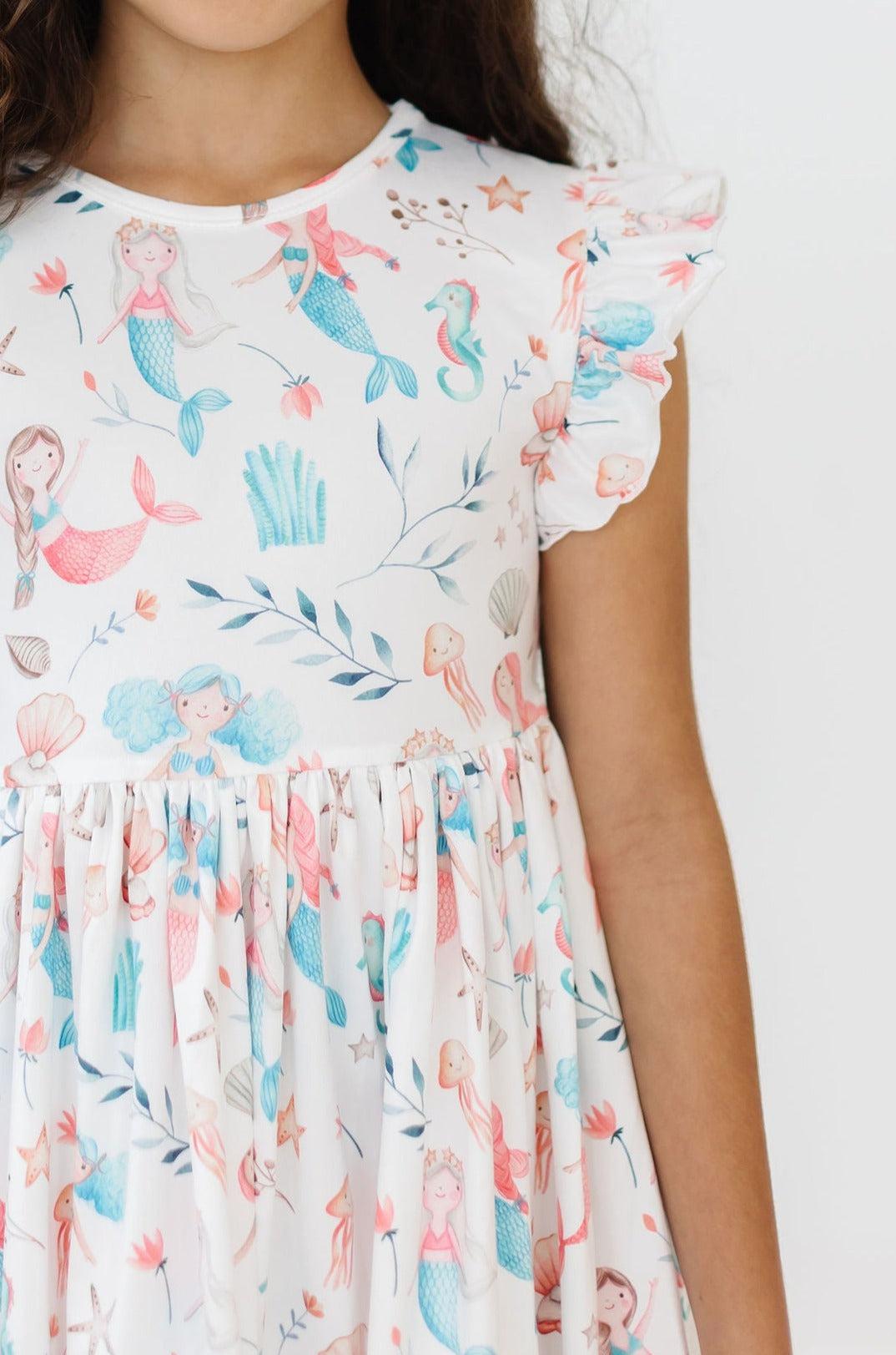 Mila & Rose ® Mermaid Friends Flutter Sleeve Twirl Dress — detail close-up