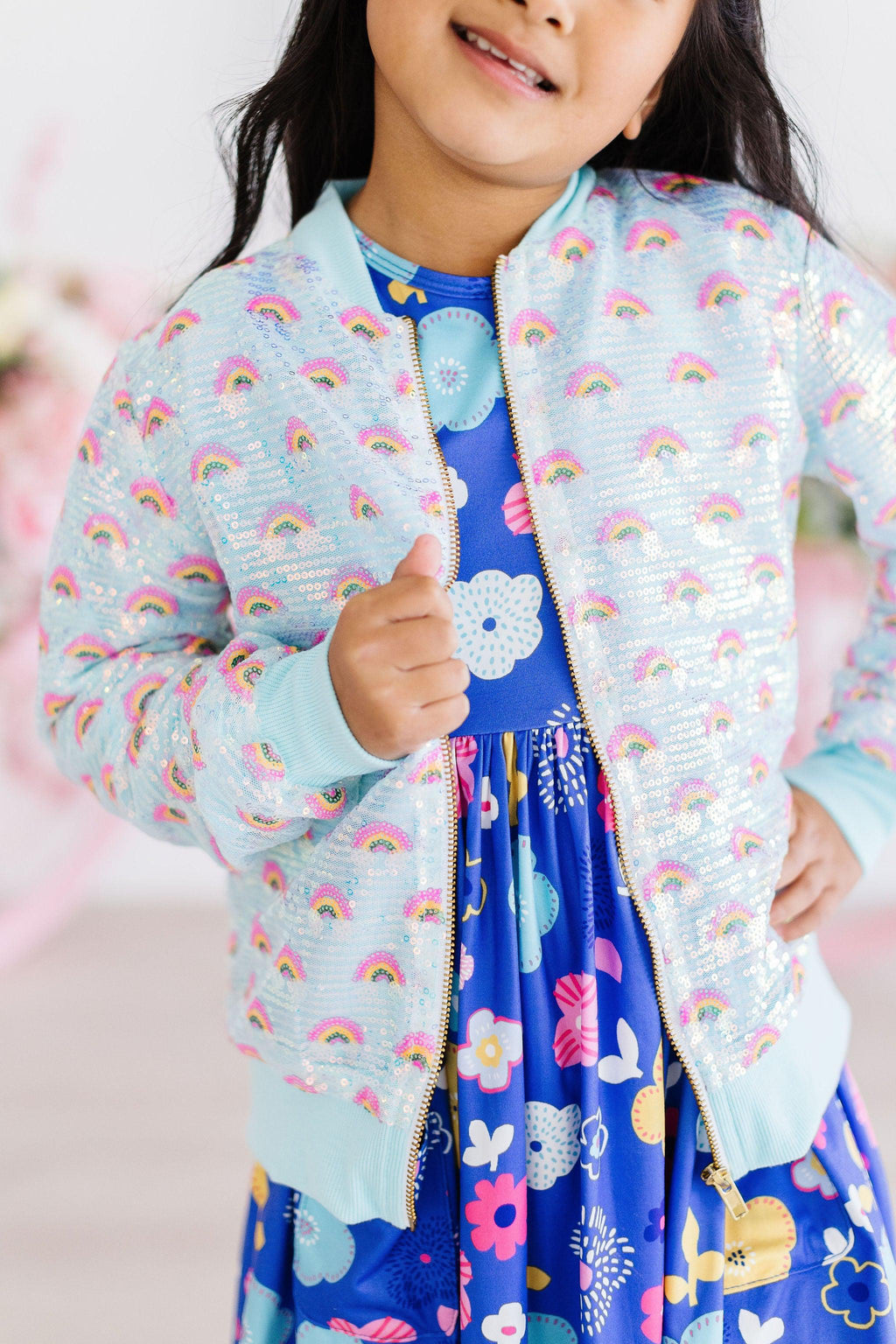 Mila & Rose ® Mint Rainbow Sequin Jacket — side view