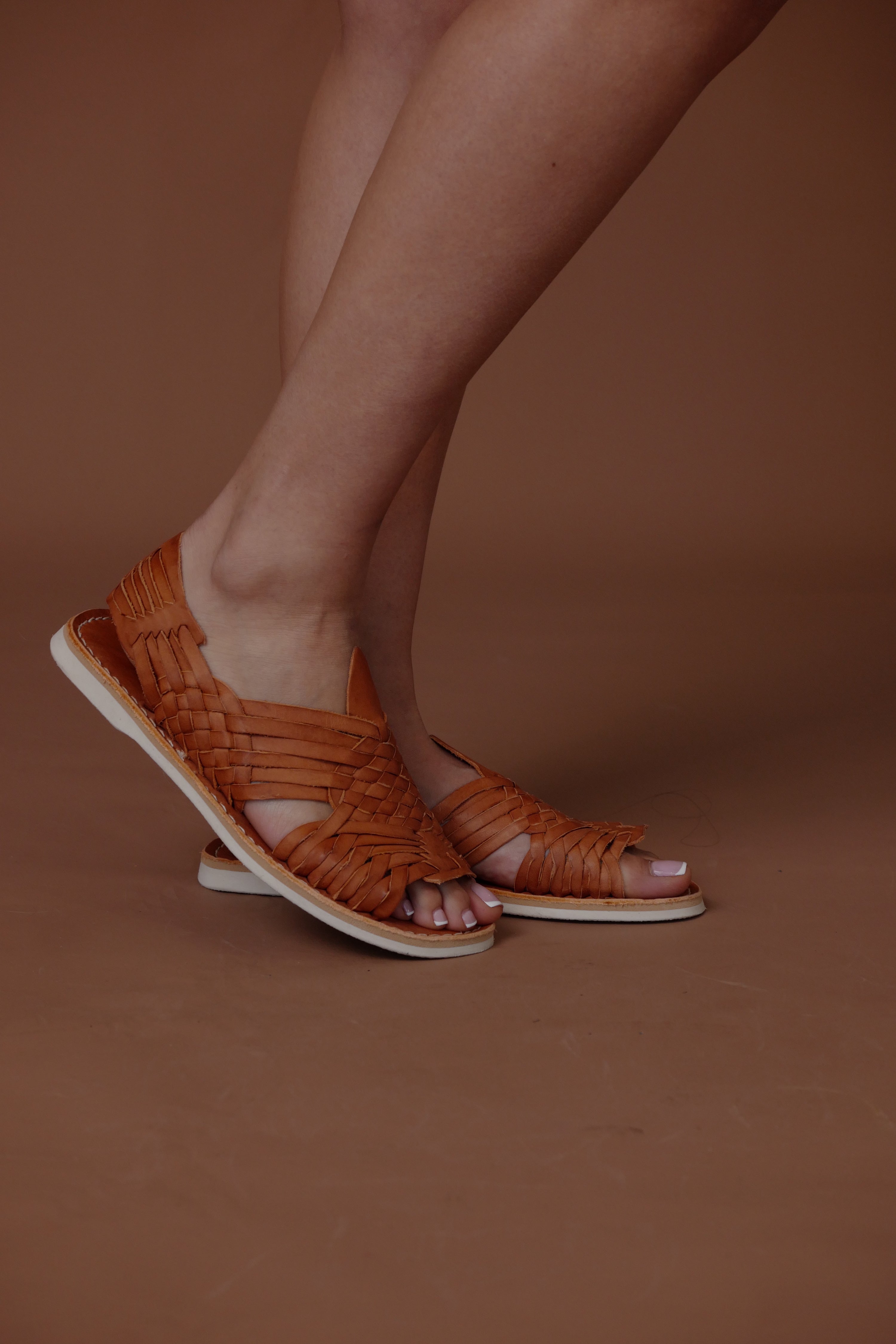 LOLA Y TULA Camel Leather Pachuco Huarache — back view
