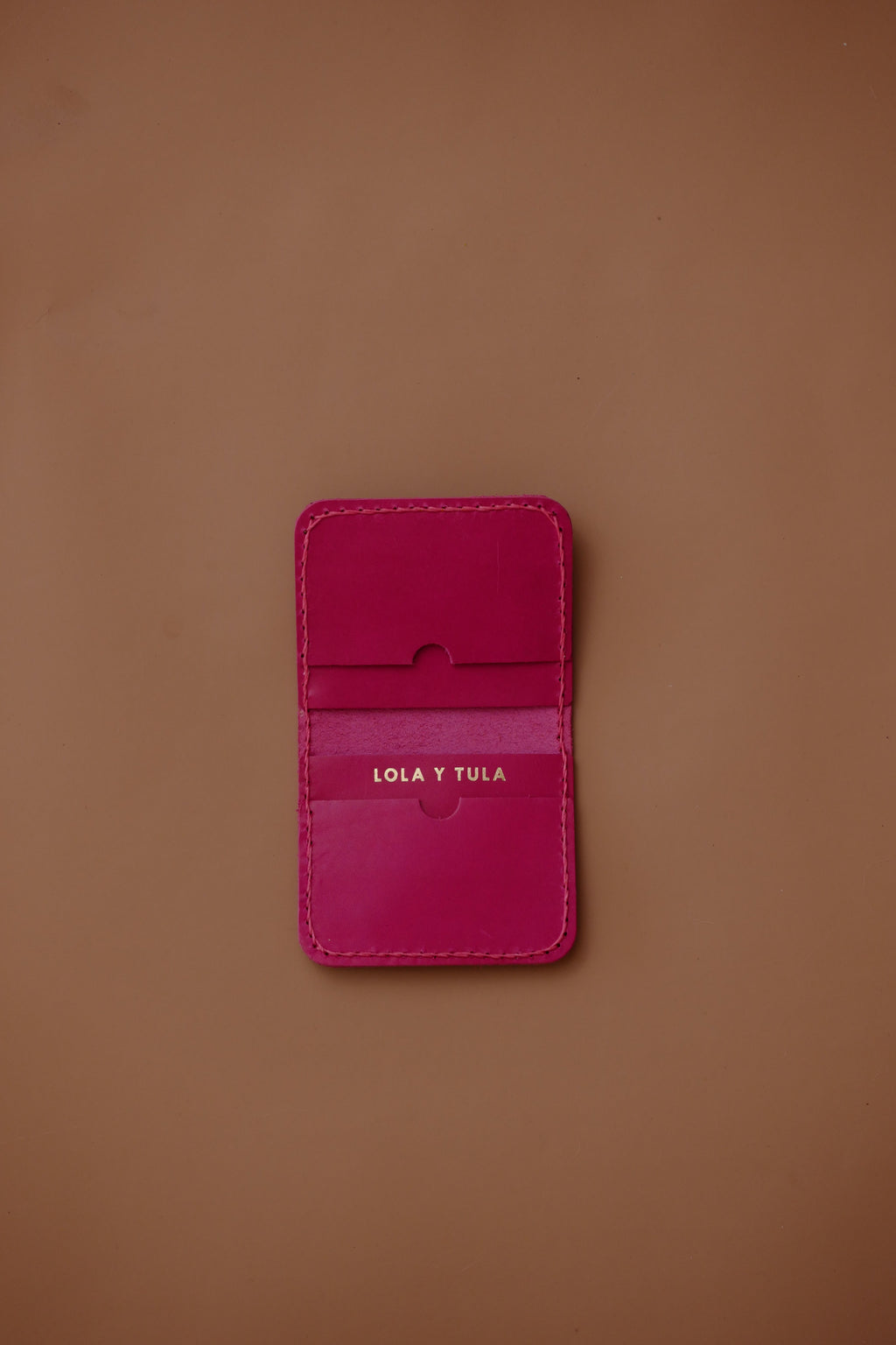 LOLA Y TULA Leather Cardholder Wallet Pink — side view
