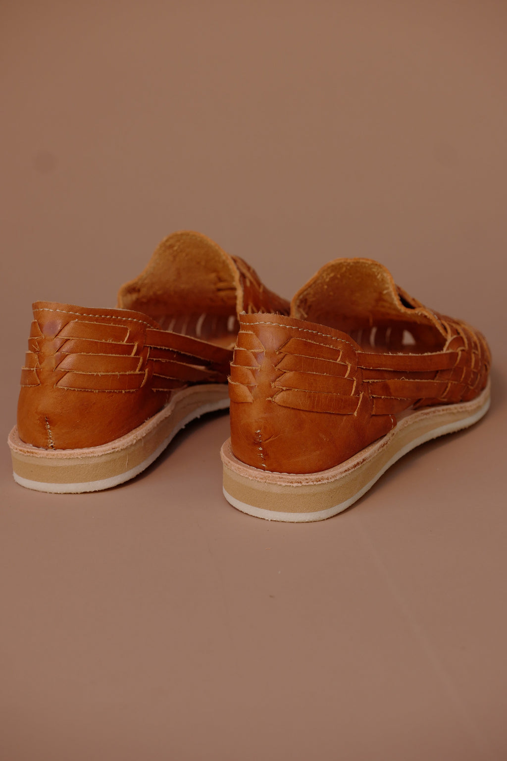 LOLA Y TULA Camel Leather Huarache — back view
