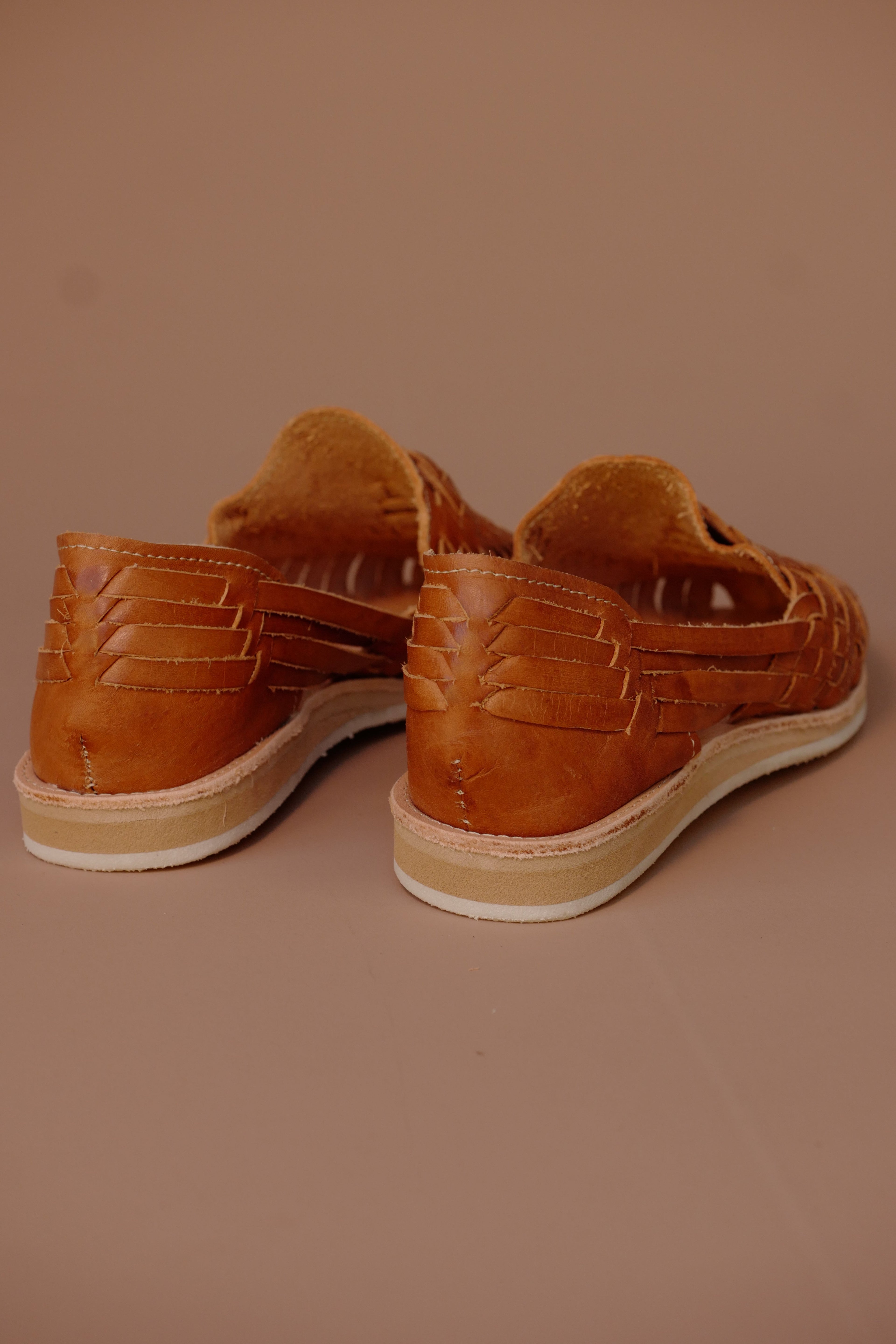 LOLA Y TULA Camel Leather Huarache — back view