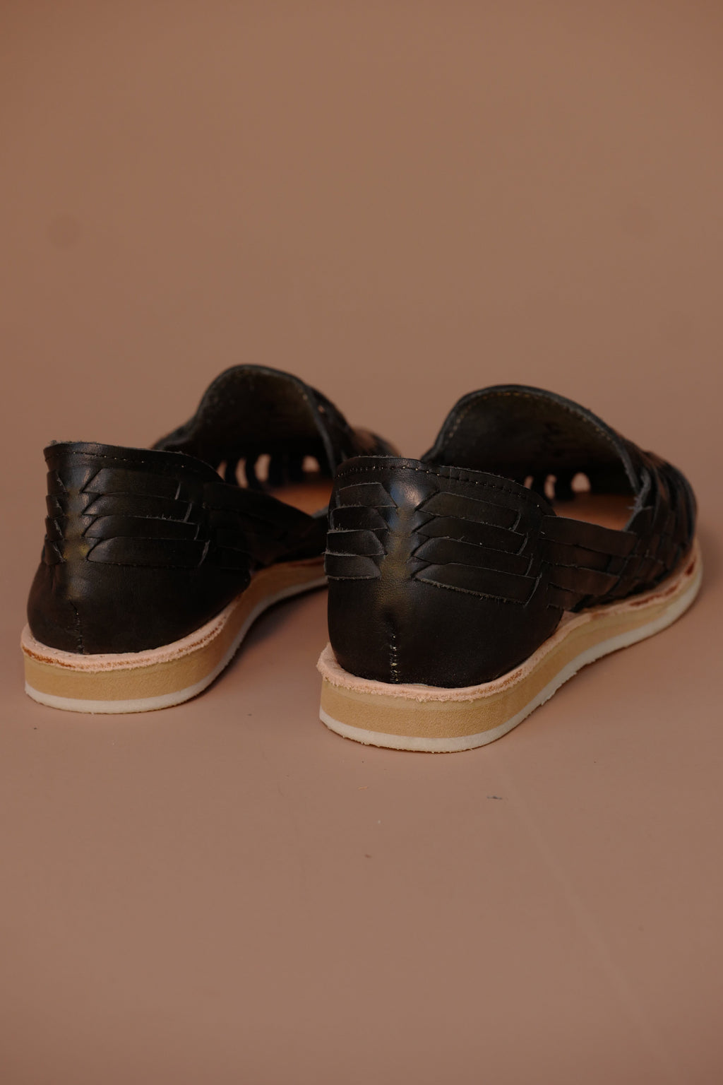LOLA Y TULA Black Leather Huarache — side view