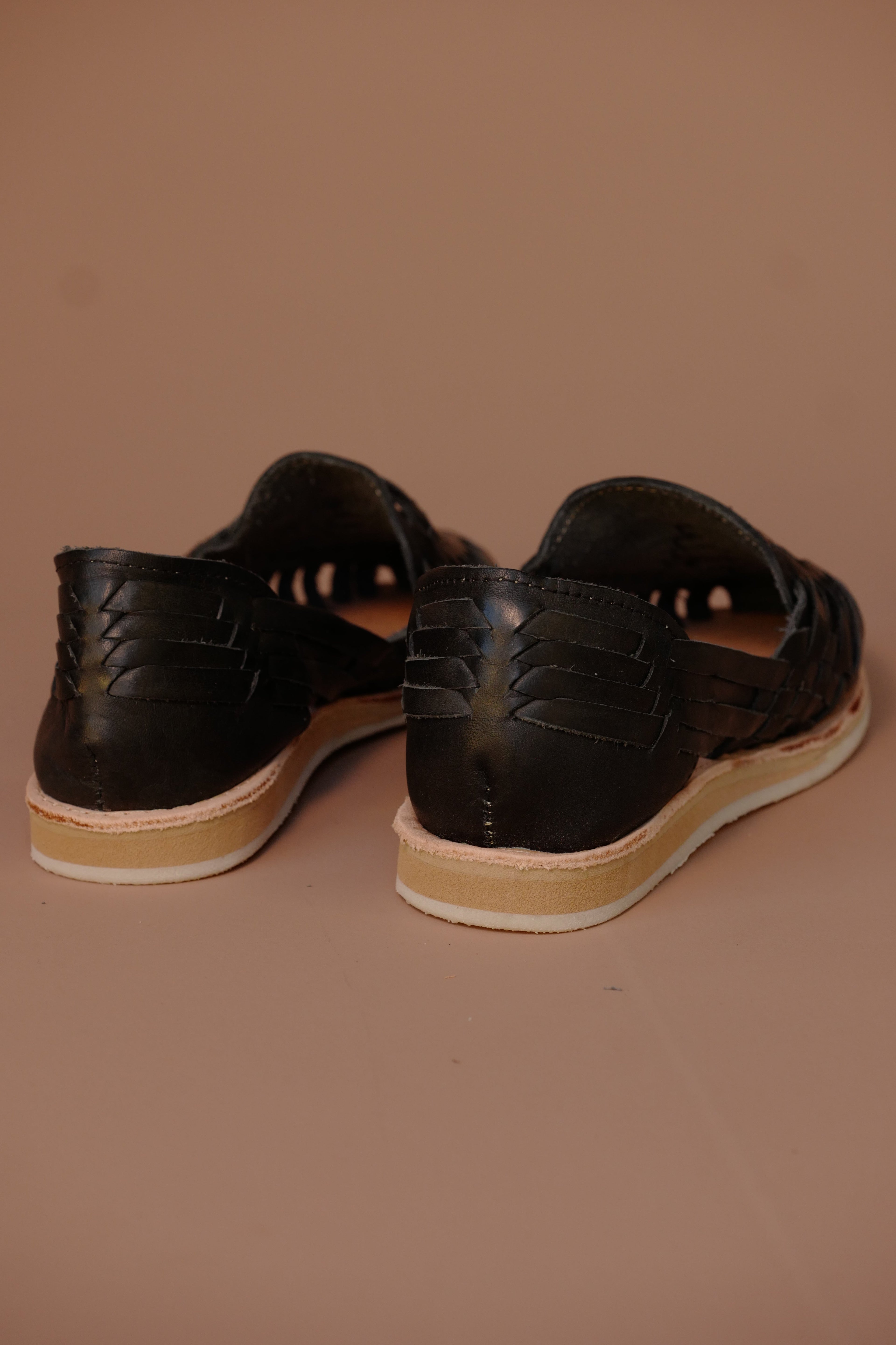 LOLA Y TULA Black Leather Huarache — side view
