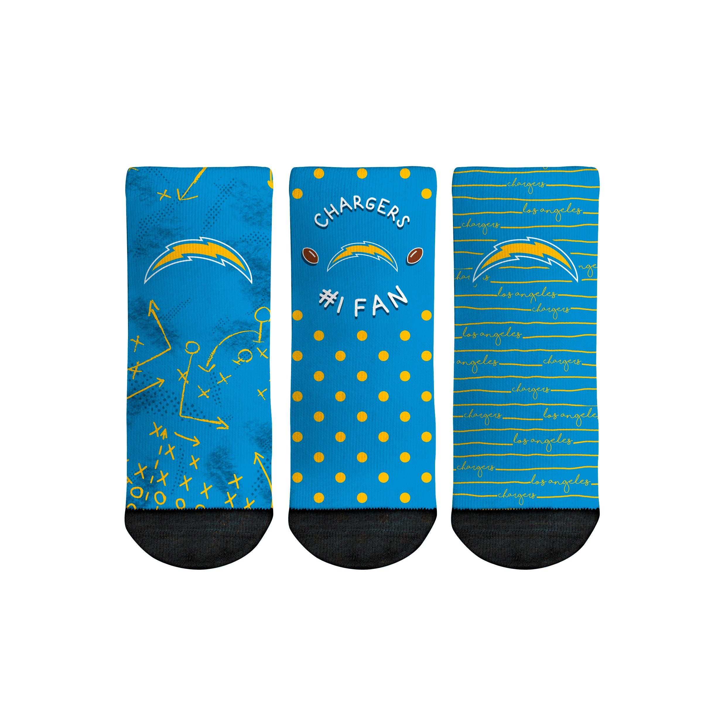 Rock 'Em Socks Los Angeles Chargers - Number 1 Fan 3-Pack (Toddler) — main product shot