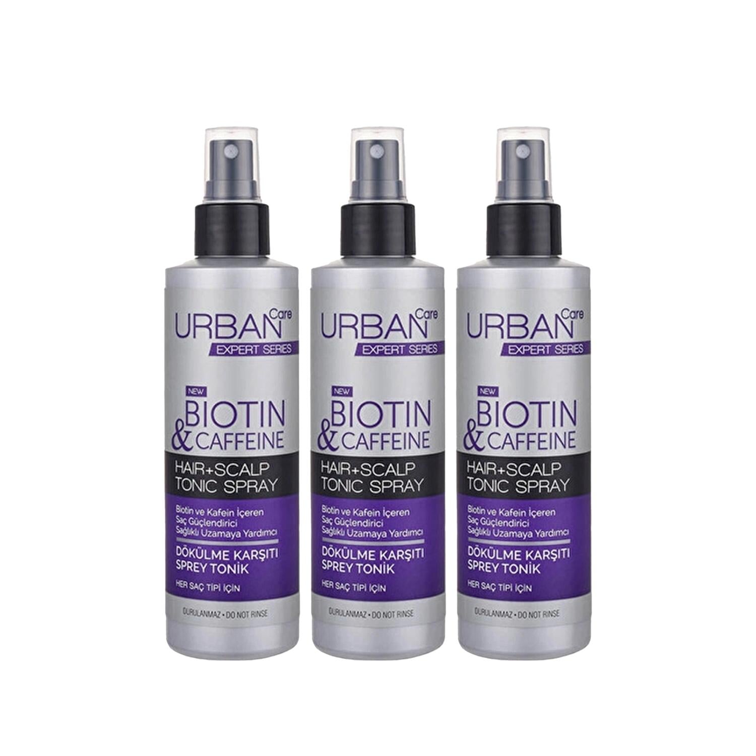 URBAN Care Expert Biotin & Caffeine Hair Tonic - Anti-Hair Loss, Strengthens Follicles, 200ml x 3 Pack
