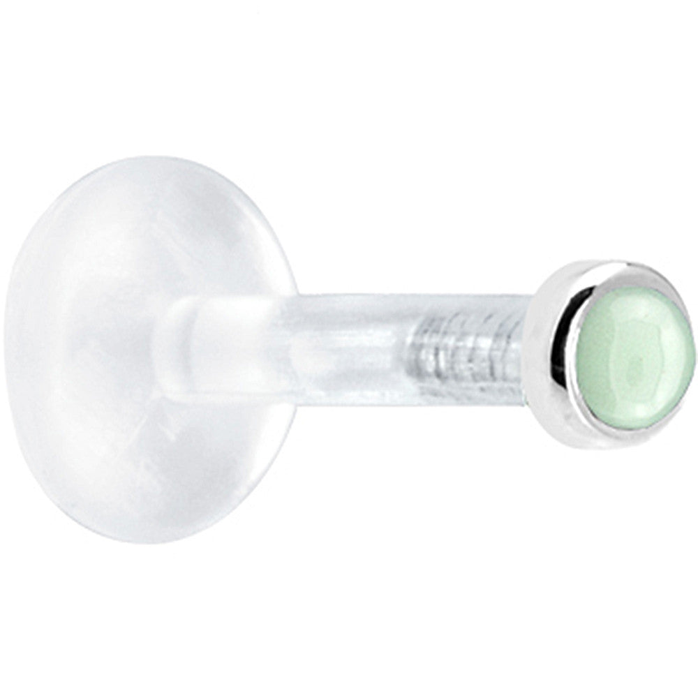 BodyCandy Solid 14K White Gold 2mm Genuine Aventurine Quartz Bioplast Push in Labret — detail close-up