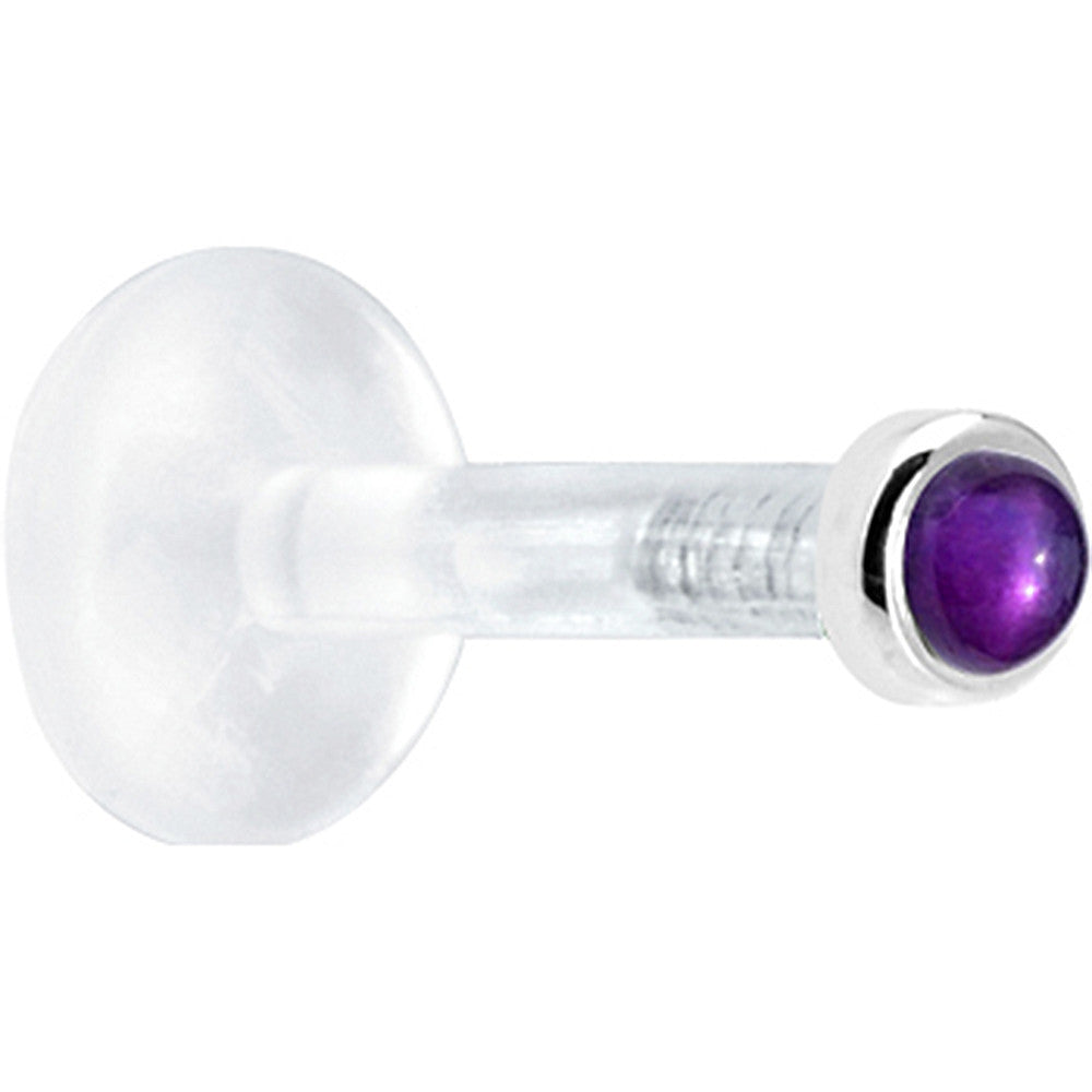 BodyCandy Solid 14K White Gold 2mm Genuine Amethyst Bioplast Push in Labret — detail close-up