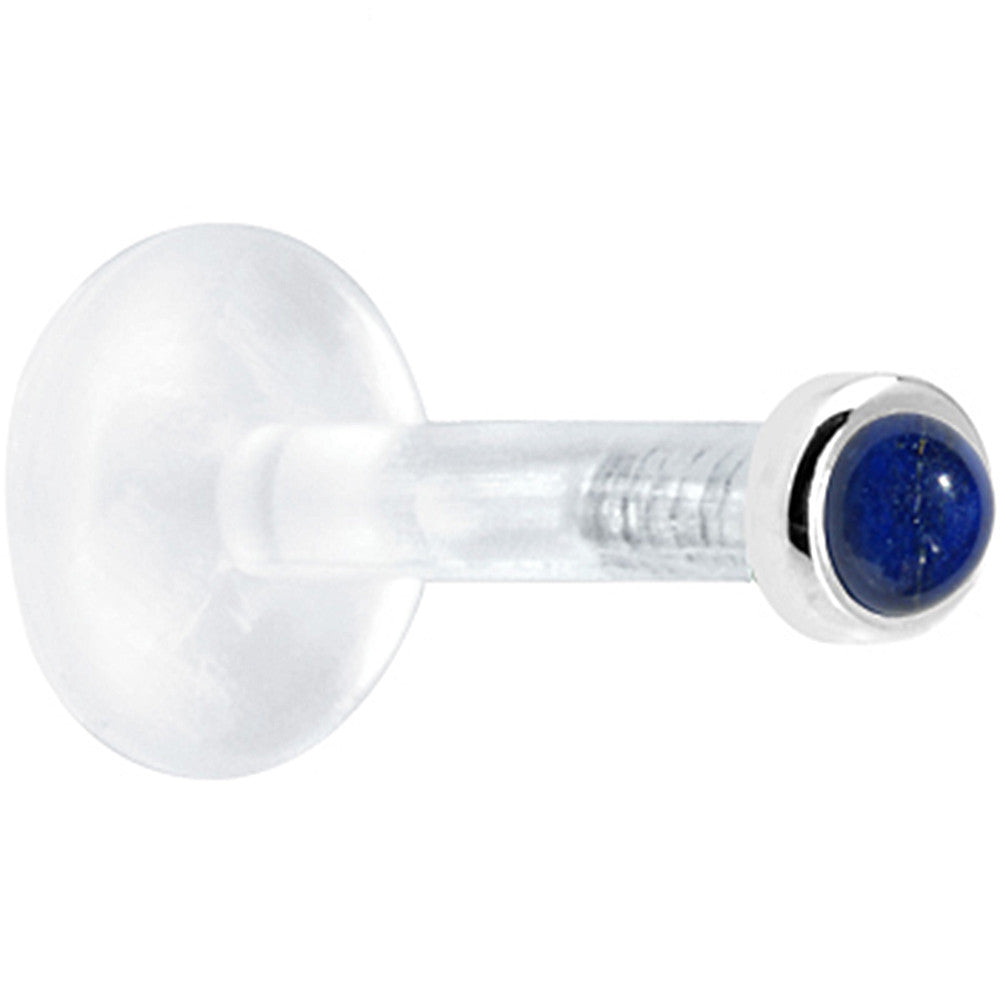BodyCandy Solid 14K White Gold 2mm Genuine Blue Lapis Lazuli Bioplast Push in Labret — detail close-up