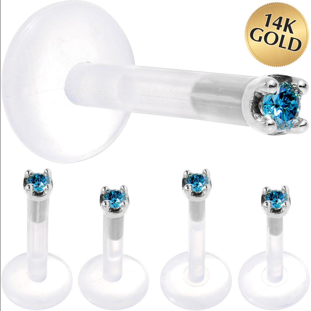 BodyCandy Solid 14K White Gold 1.5mm Genuine Blue Diamond Bioplast Push in Labret — main product shot