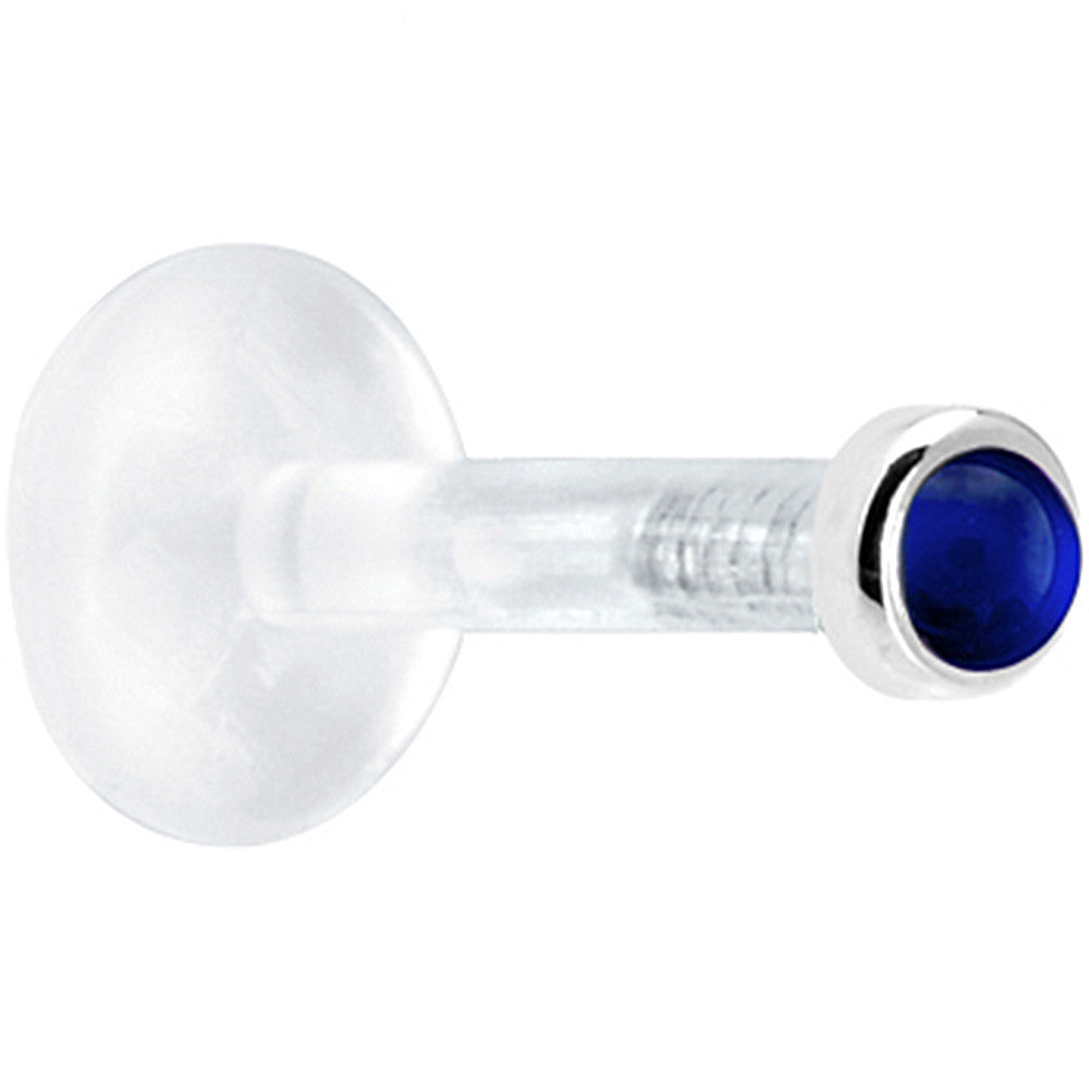 BodyCandy Solid 14K White Gold 2mm Genuine Blue Sapphire Bioplast Push in Labret — detail close-up